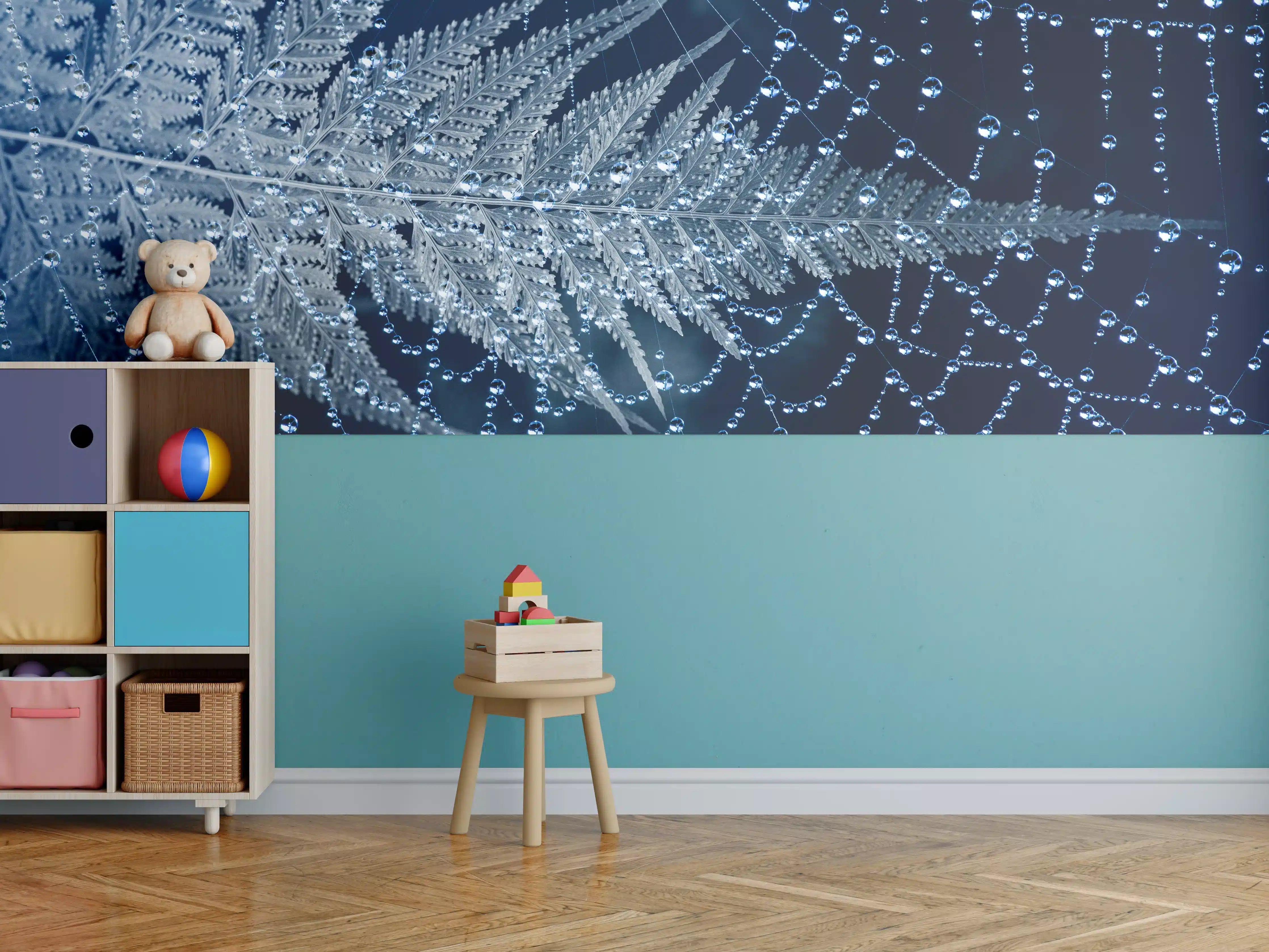 Kinderzimmer Wandgestaltung - Spinnennetz Tau Morgengrauen