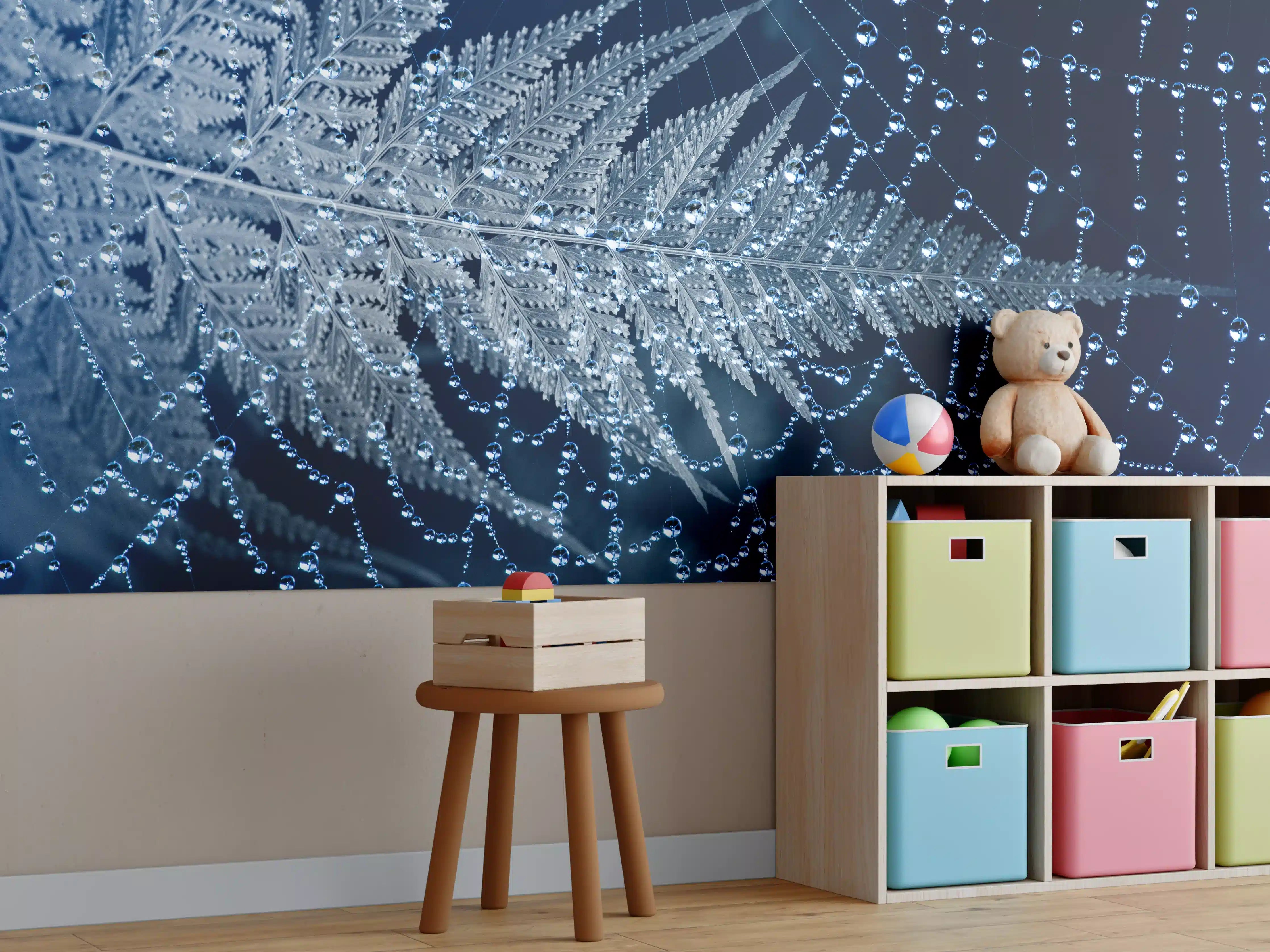 Kinderzimmer Wandgestaltung - Spinnennetz Tau Morgengrauen