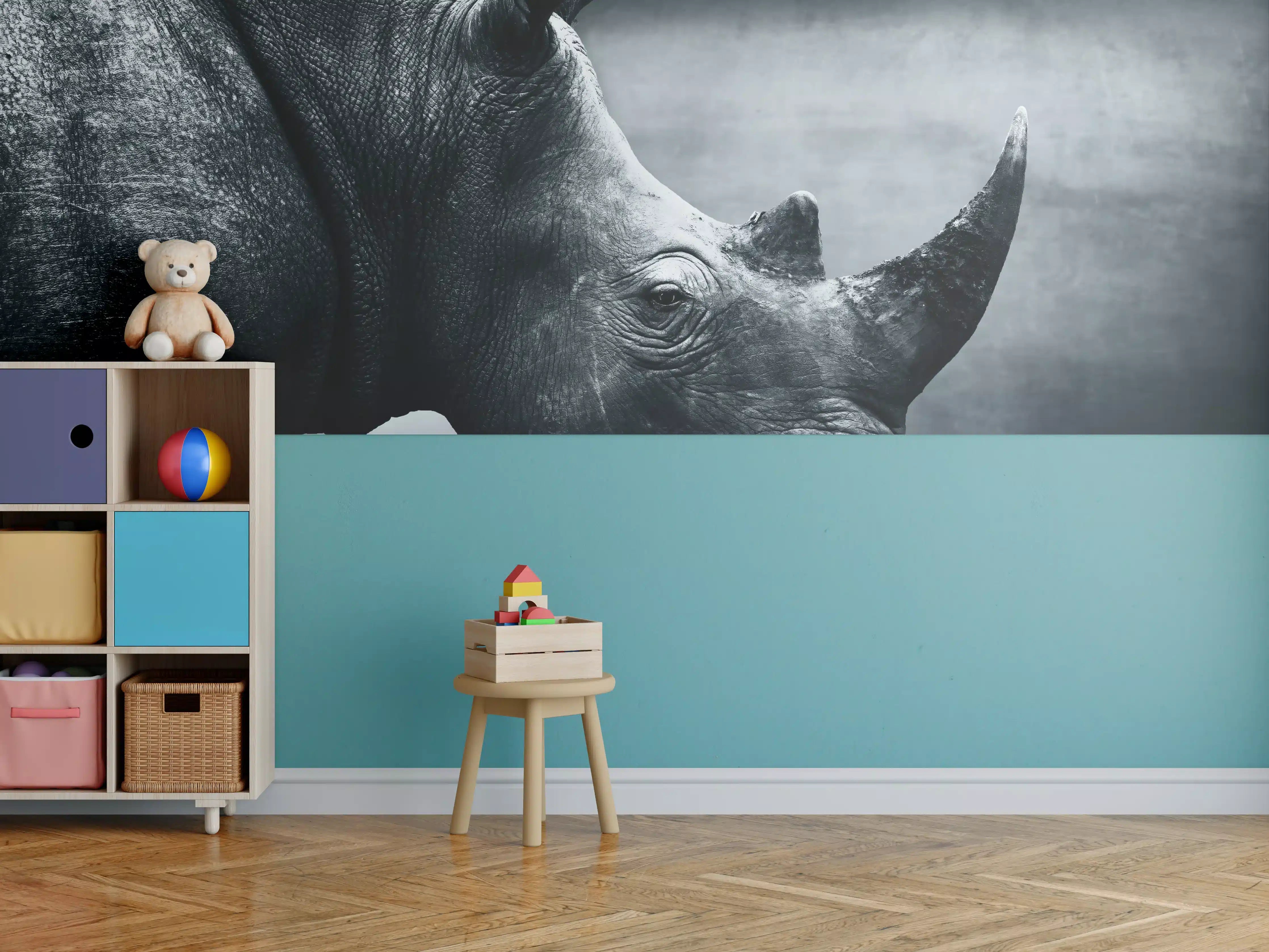 Kinderzimmer Wandgestaltung - Starker Rhinozeros-Silhouetten-Effekt