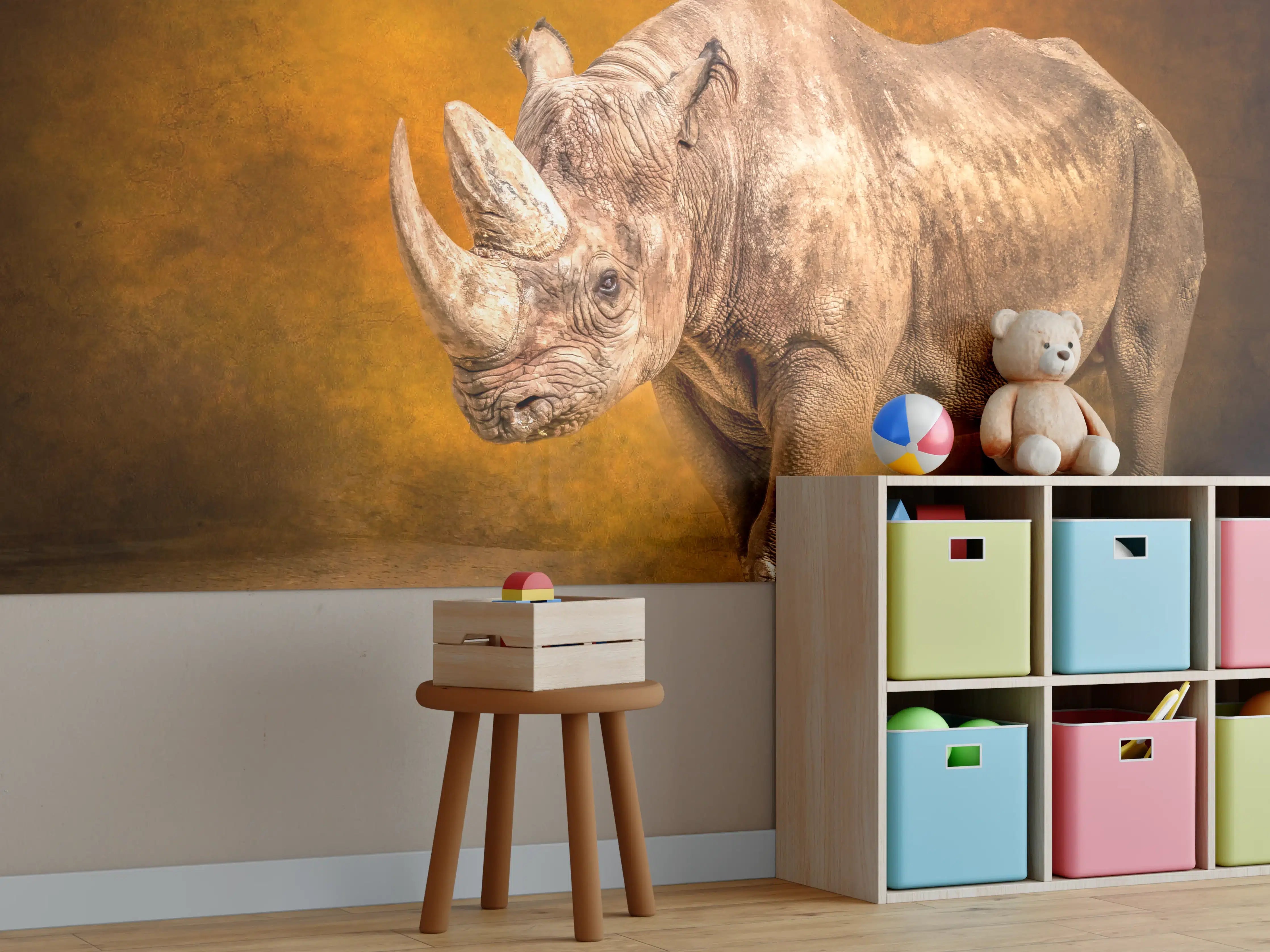 Kinderzimmer Wandgestaltung - Starker Rhinozeros mit kraftvoller Präsenz