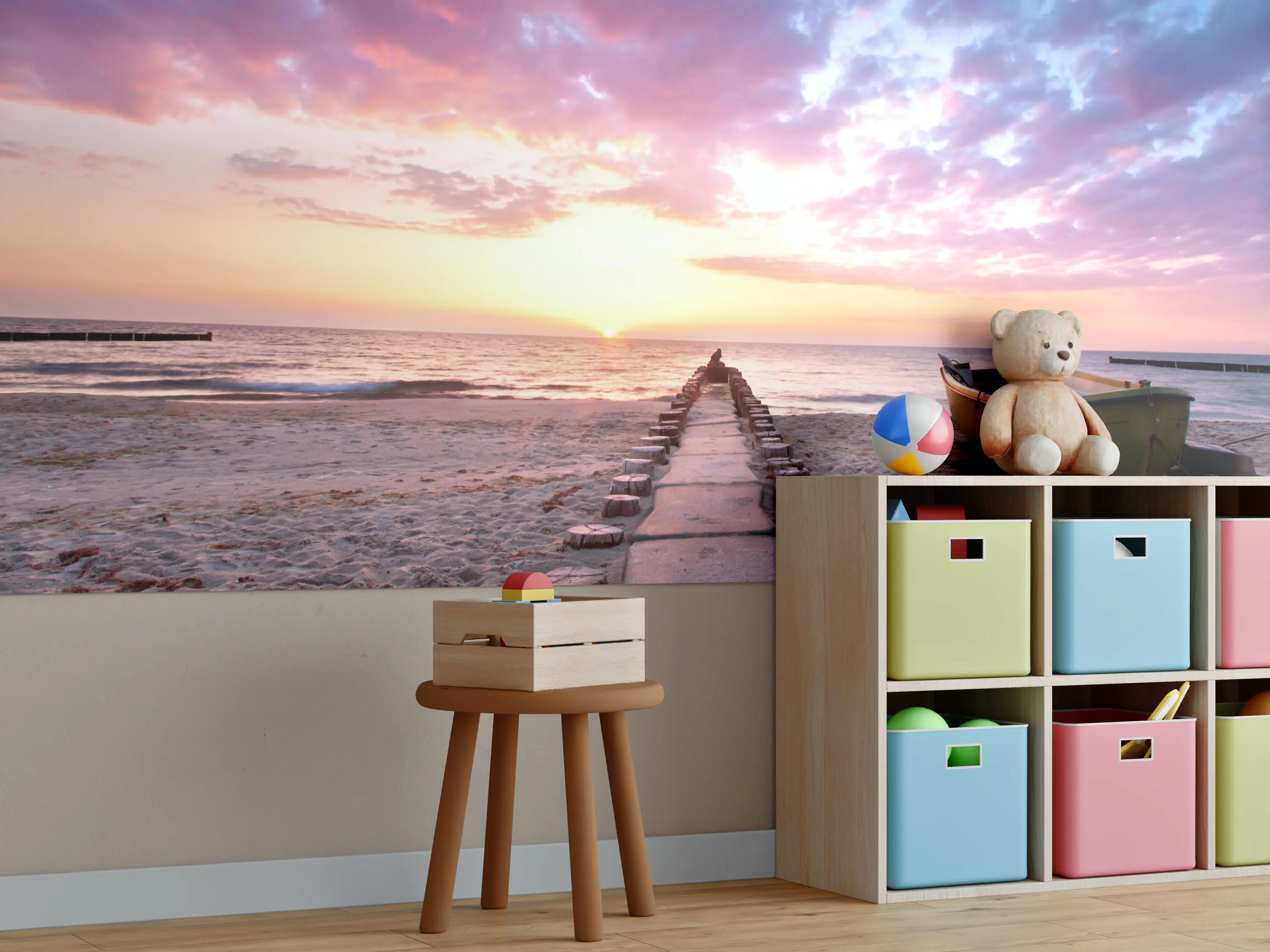 Kinderzimmer Wandgestaltung - Steg ins Meer bei Abendsonne