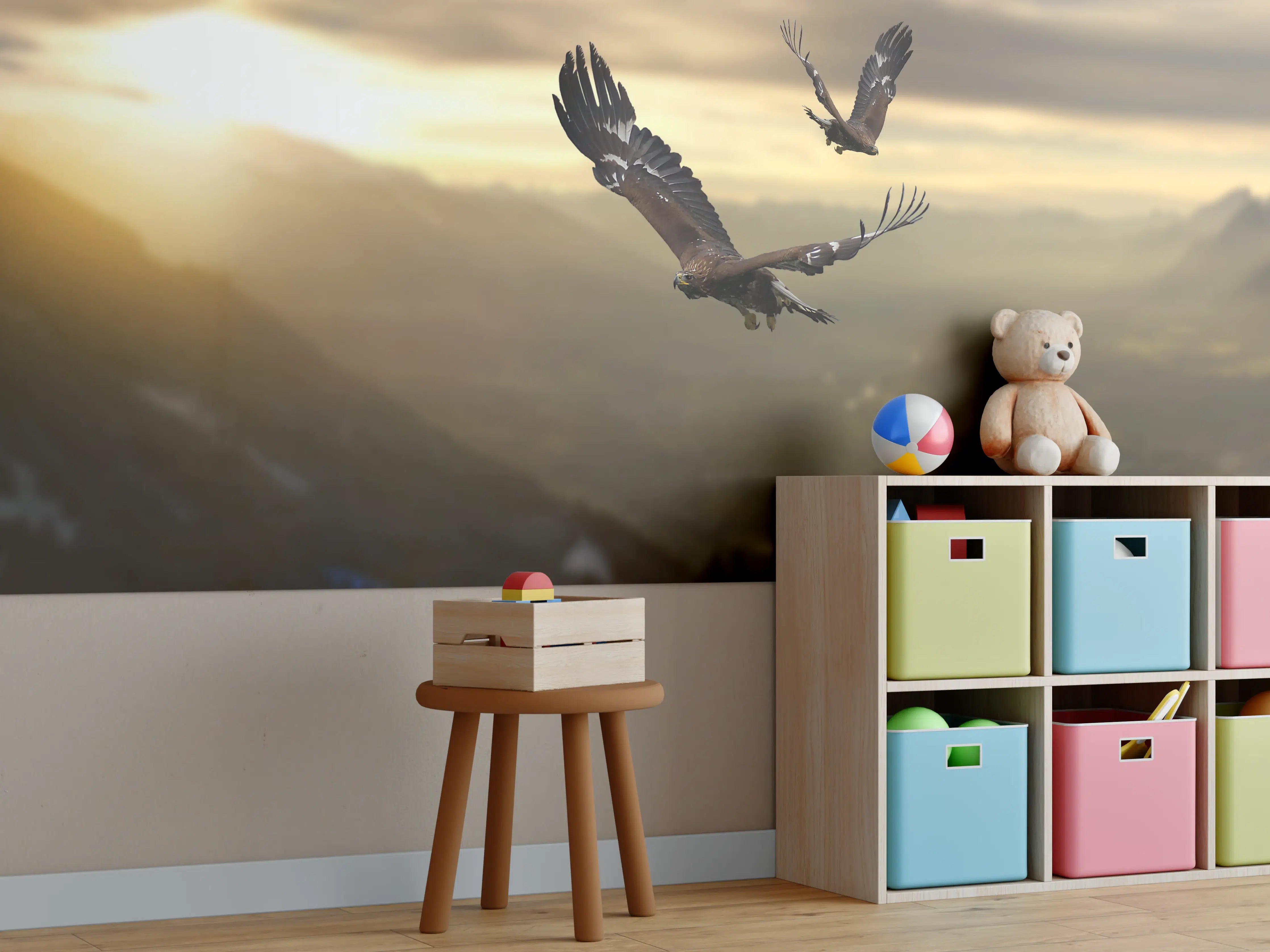 Kinderzimmer Wandgestaltung - Steinadler an den Alpen
