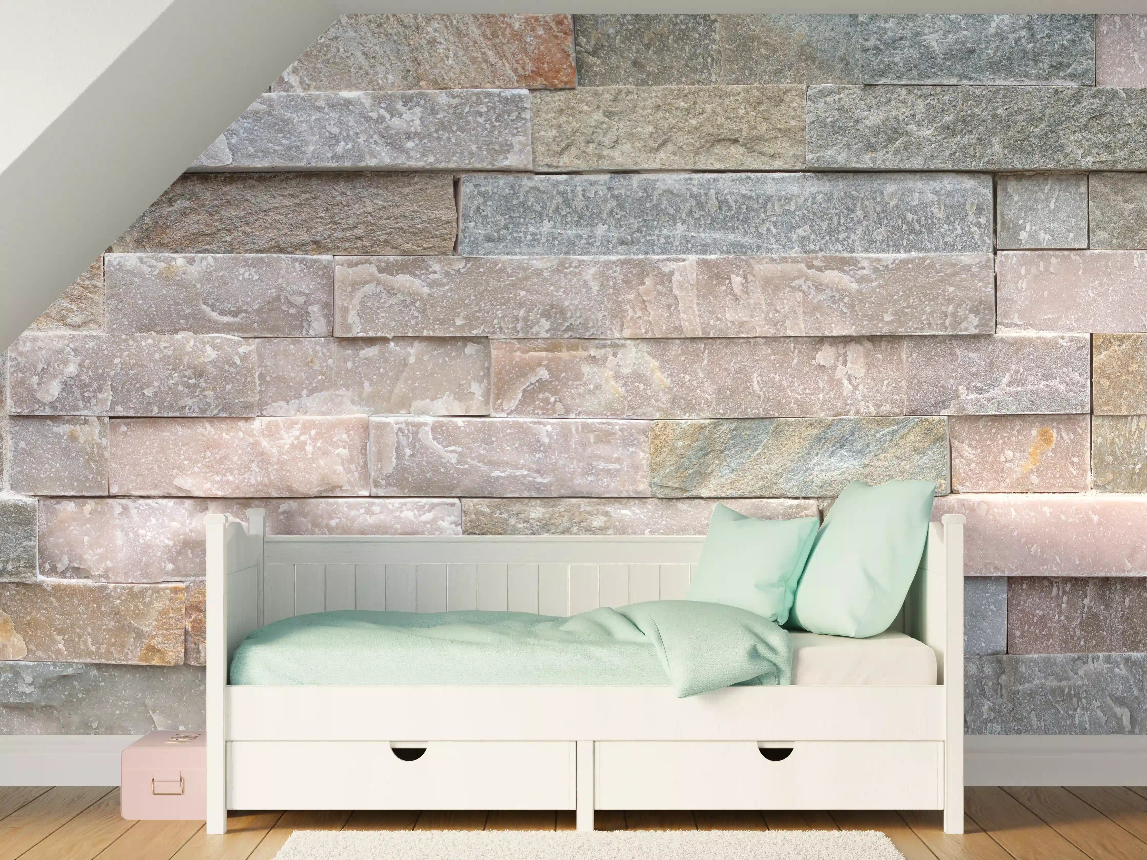 Kinderzimmer Wandgestaltung - Steinwand aus groben