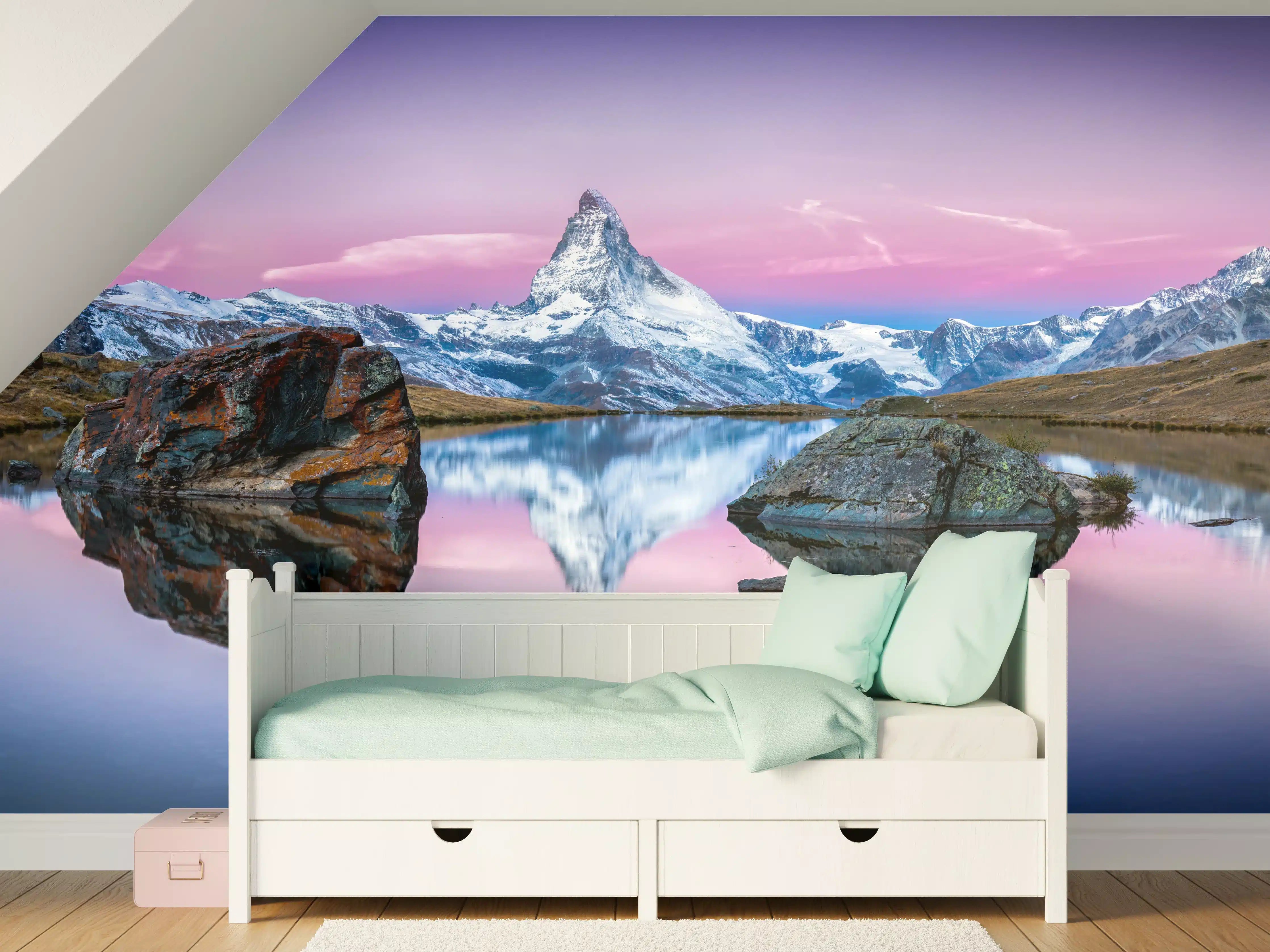 Kinderzimmer Wandgestaltung - Stellisee in Schweiz - Matterhorn Panorama