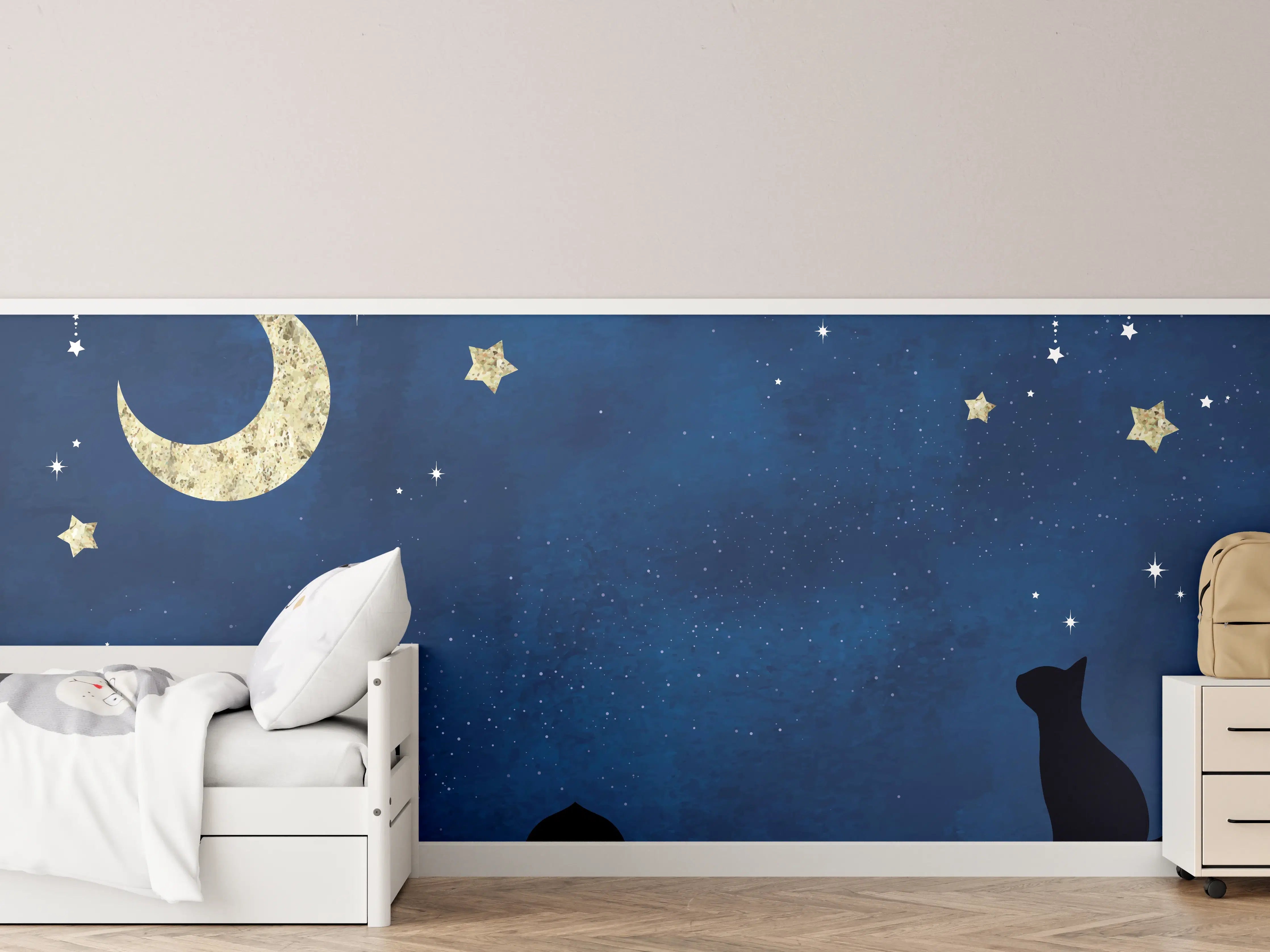 Kinderzimmer Wandgestaltung - Sternenhimmel Katzensilhouette