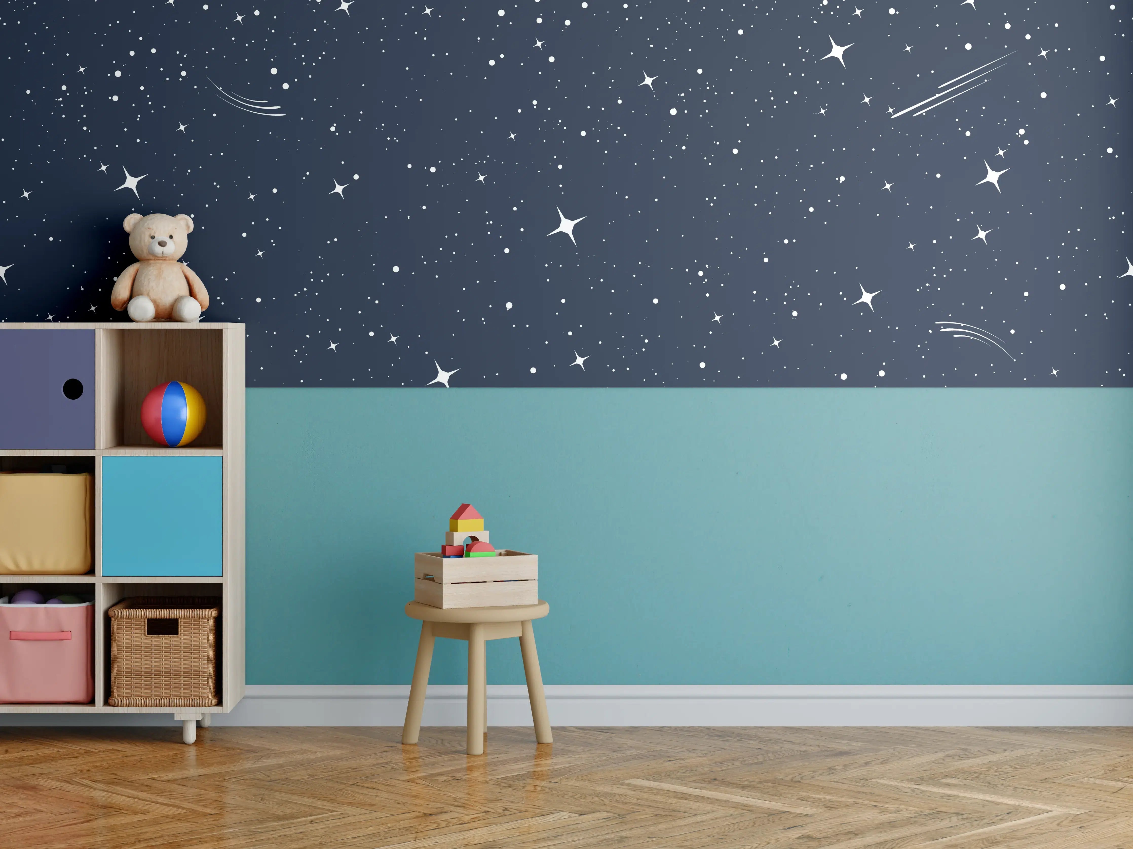 Kinderzimmer Wandgestaltung - Sternenhimmel mit Sternschnuppen