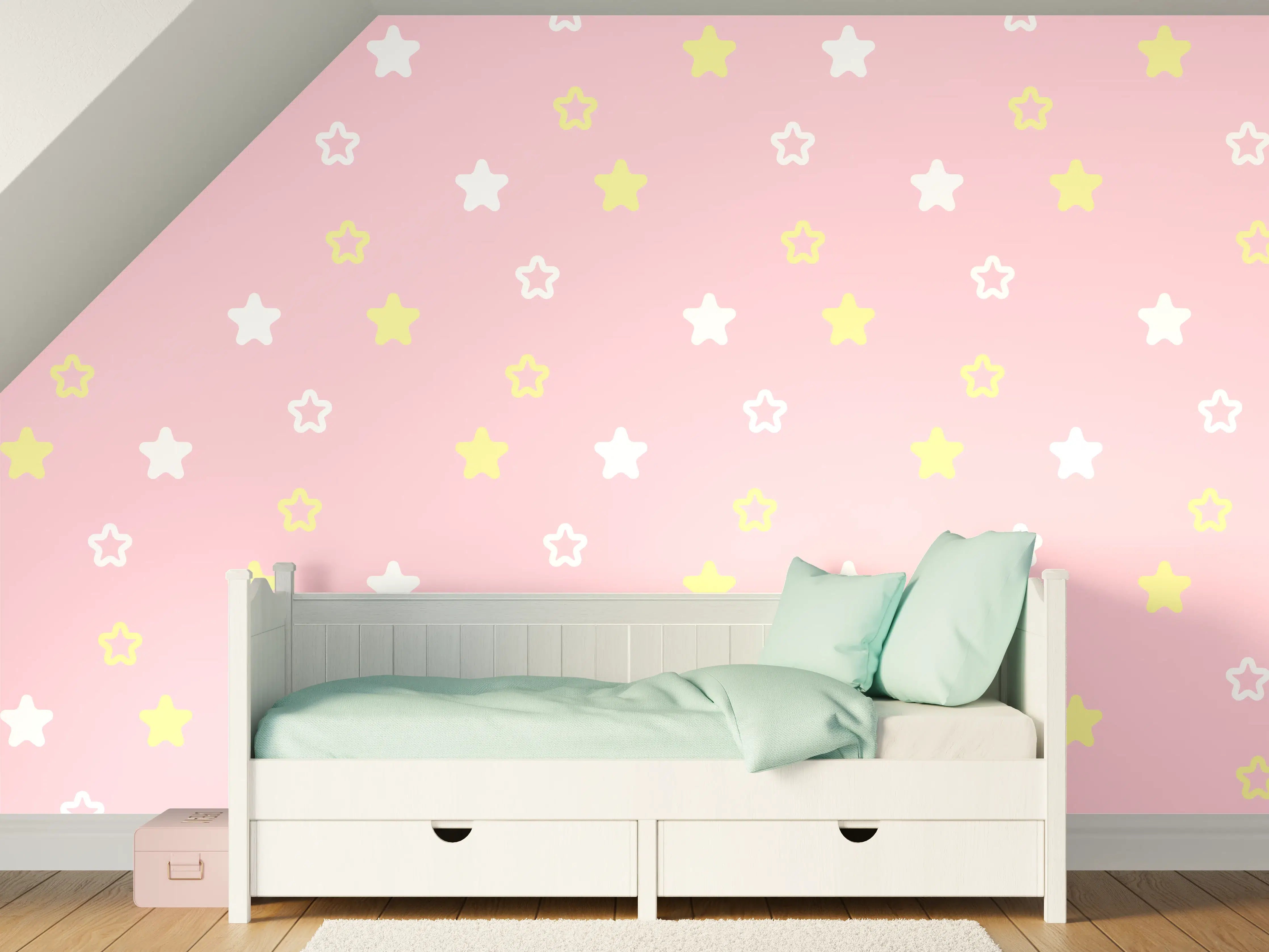 Kinderzimmer Wandgestaltung - Sternenmuster Rosa-Gelb