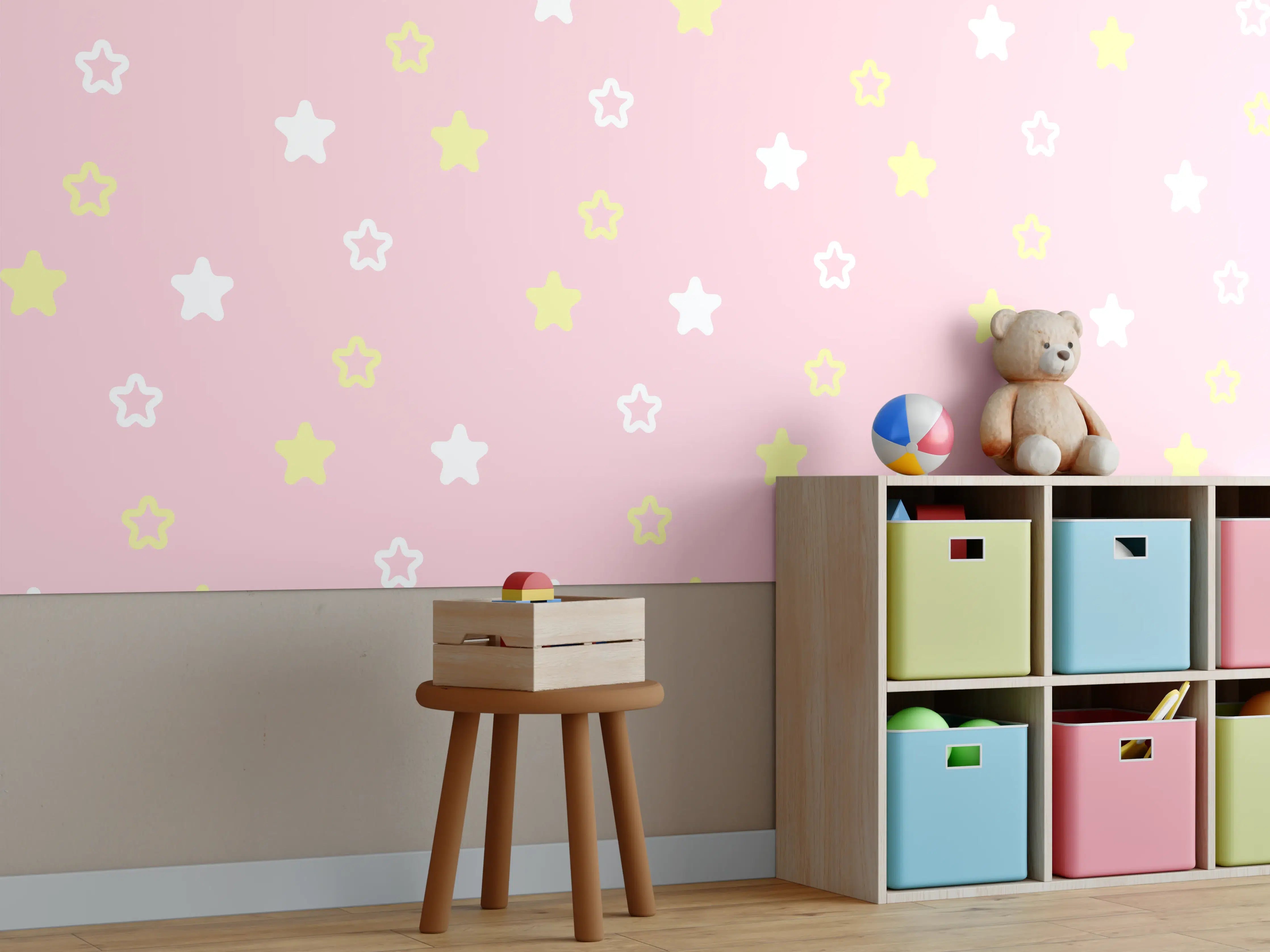 Kinderzimmer Wandgestaltung - Sternenmuster Rosa-Gelb
