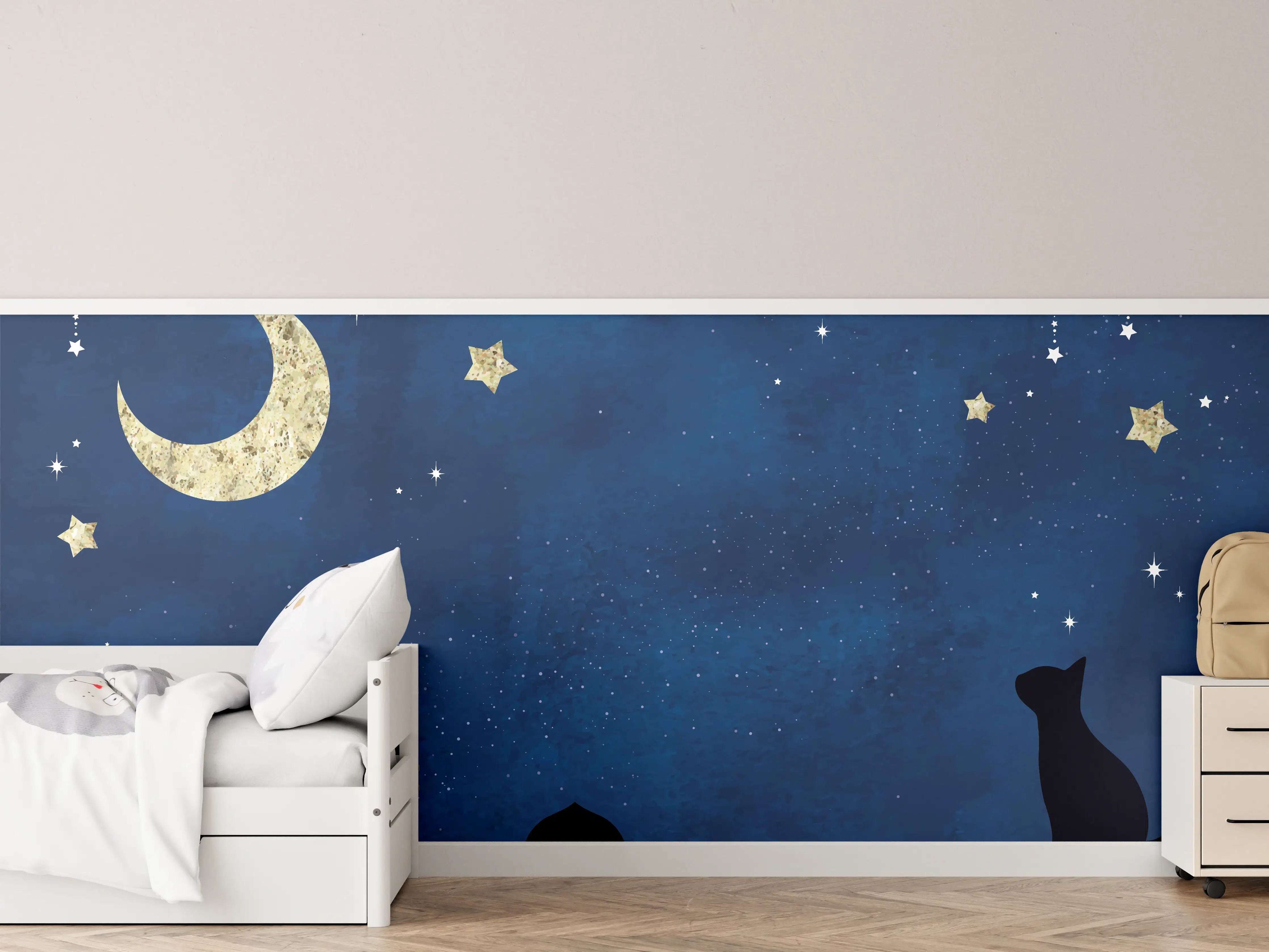 Kinderzimmer Wandgestaltung - Sternennacht Katzen Silhouette
