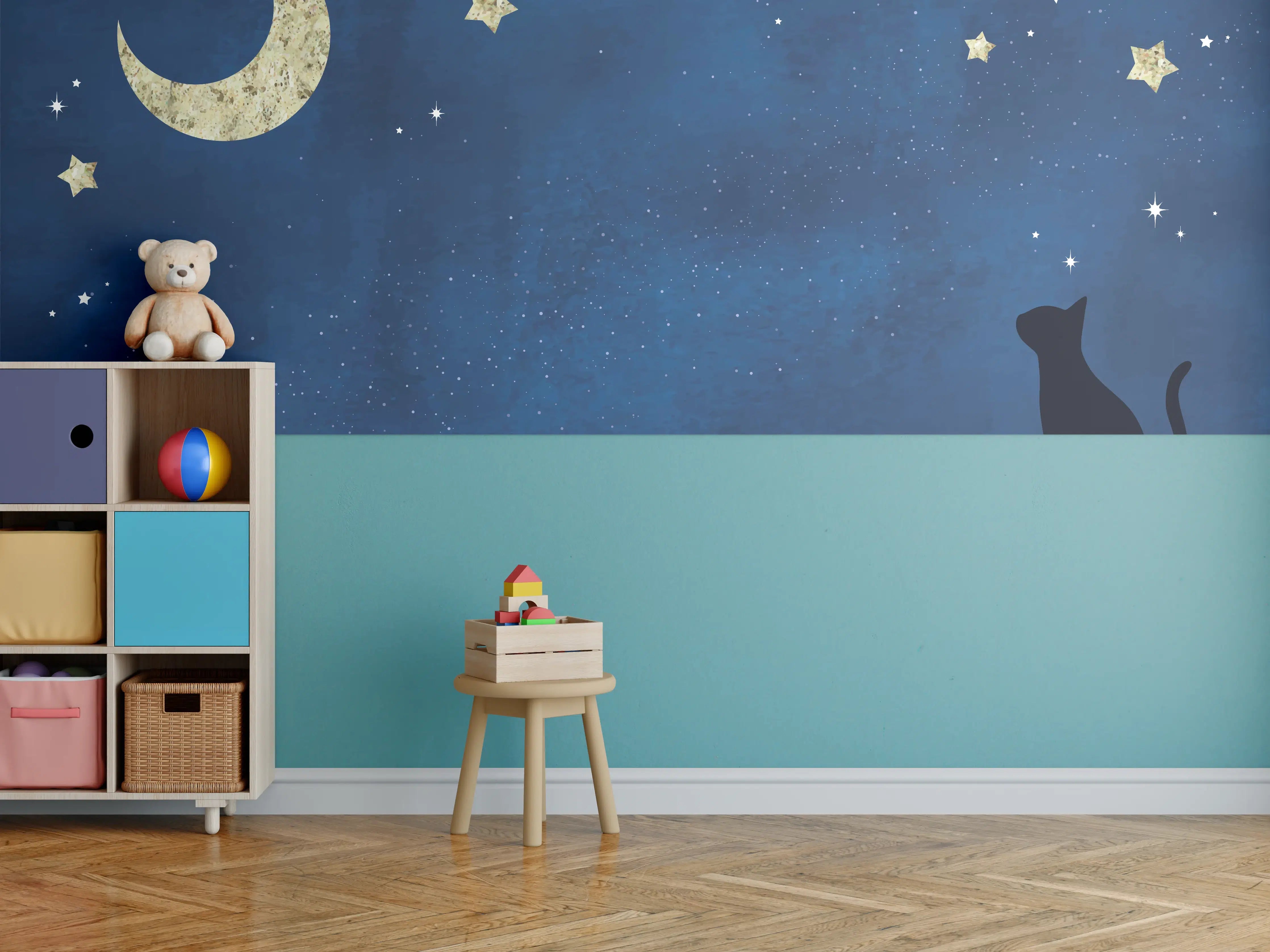 Kinderzimmer Wandgestaltung - Sternennacht Katzen Silhouette