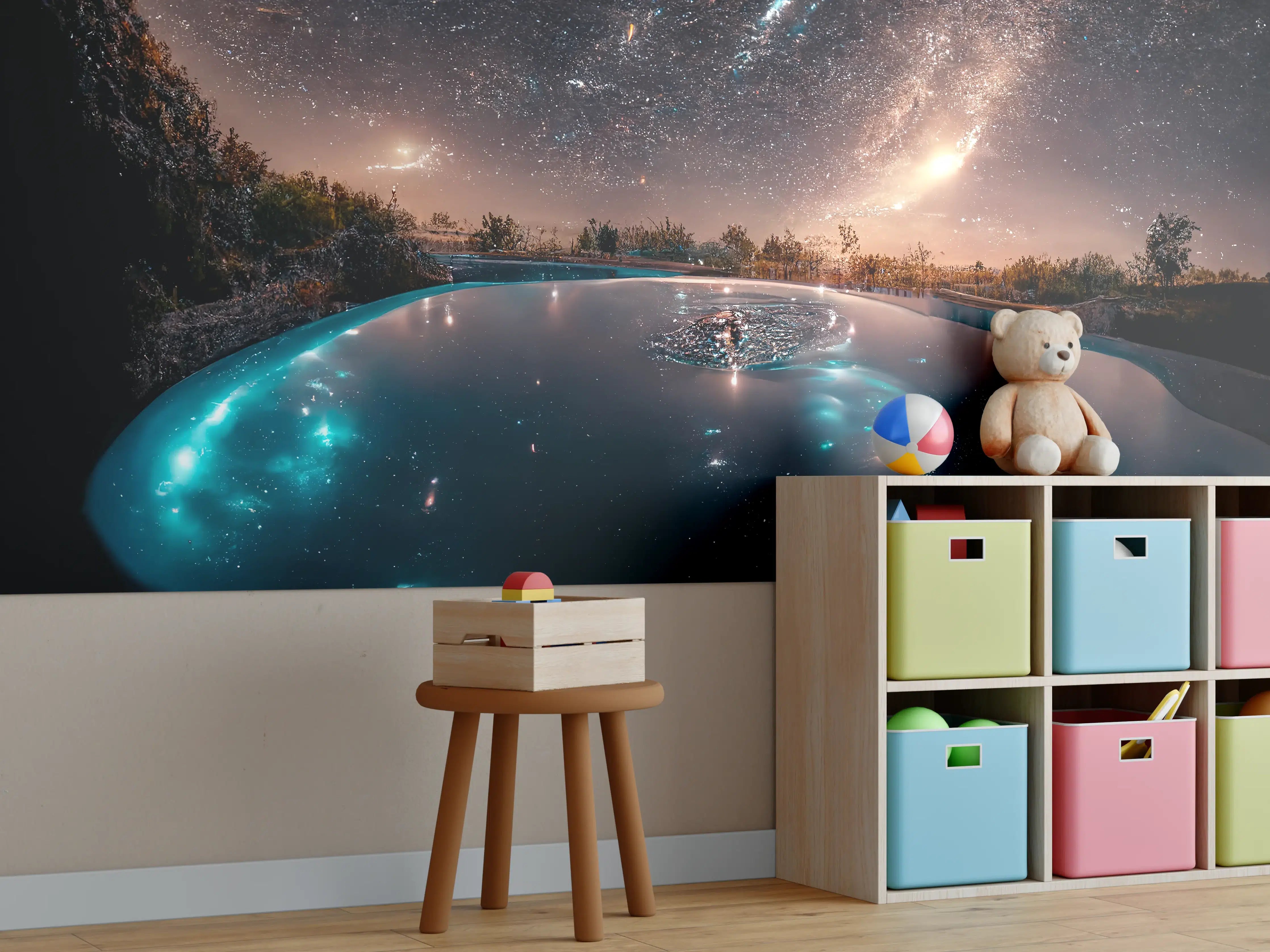 Kinderzimmer Wandgestaltung - Sternennacht Spiegelung See