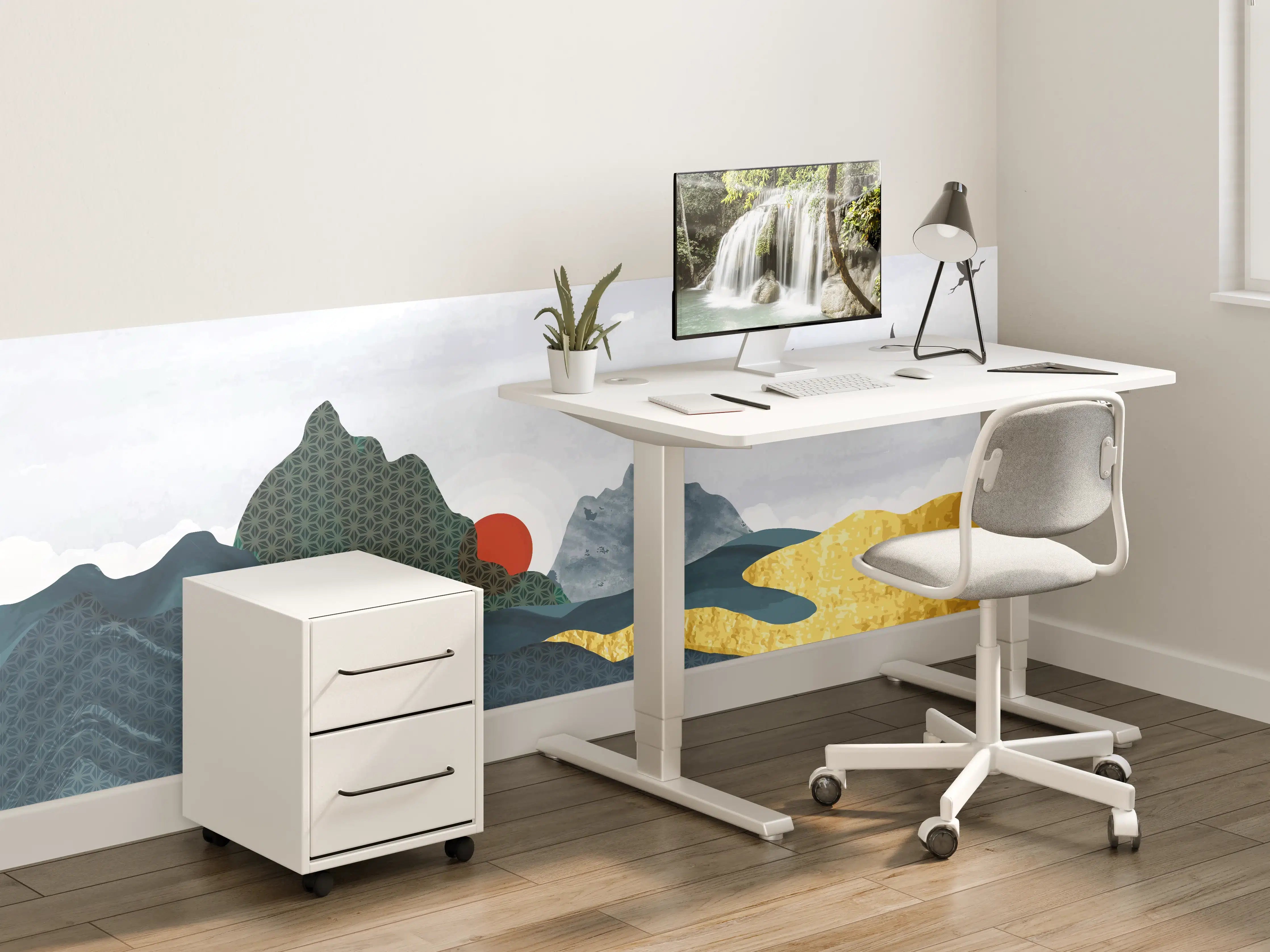 Kinderzimmer Wandgestaltung - Stilvolle Berglandschaft bei Sonnenuntergang