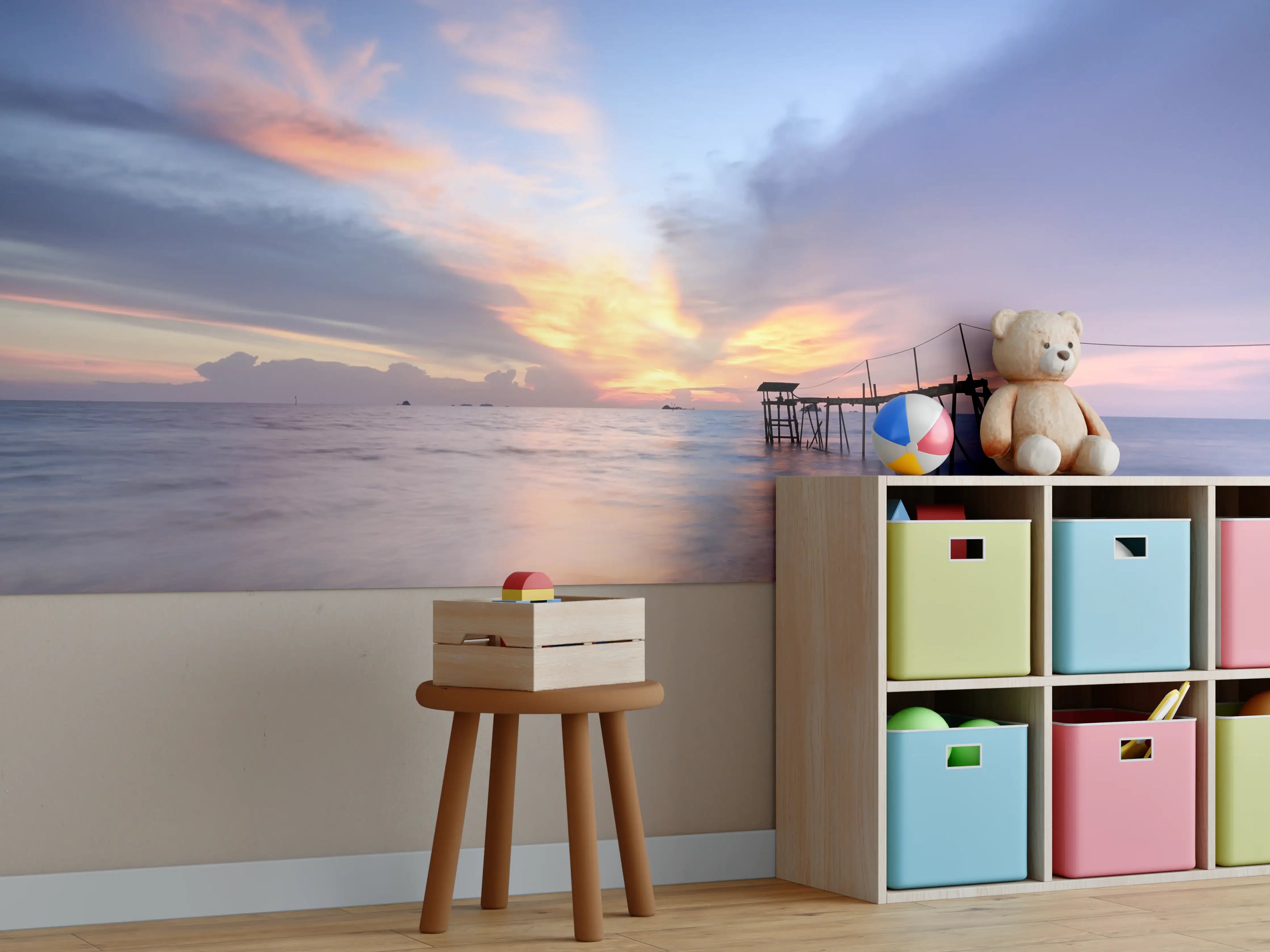 Kinderzimmer Wandgestaltung - Stimmungsvolle Meereskulisse bei Sonnenuntergang