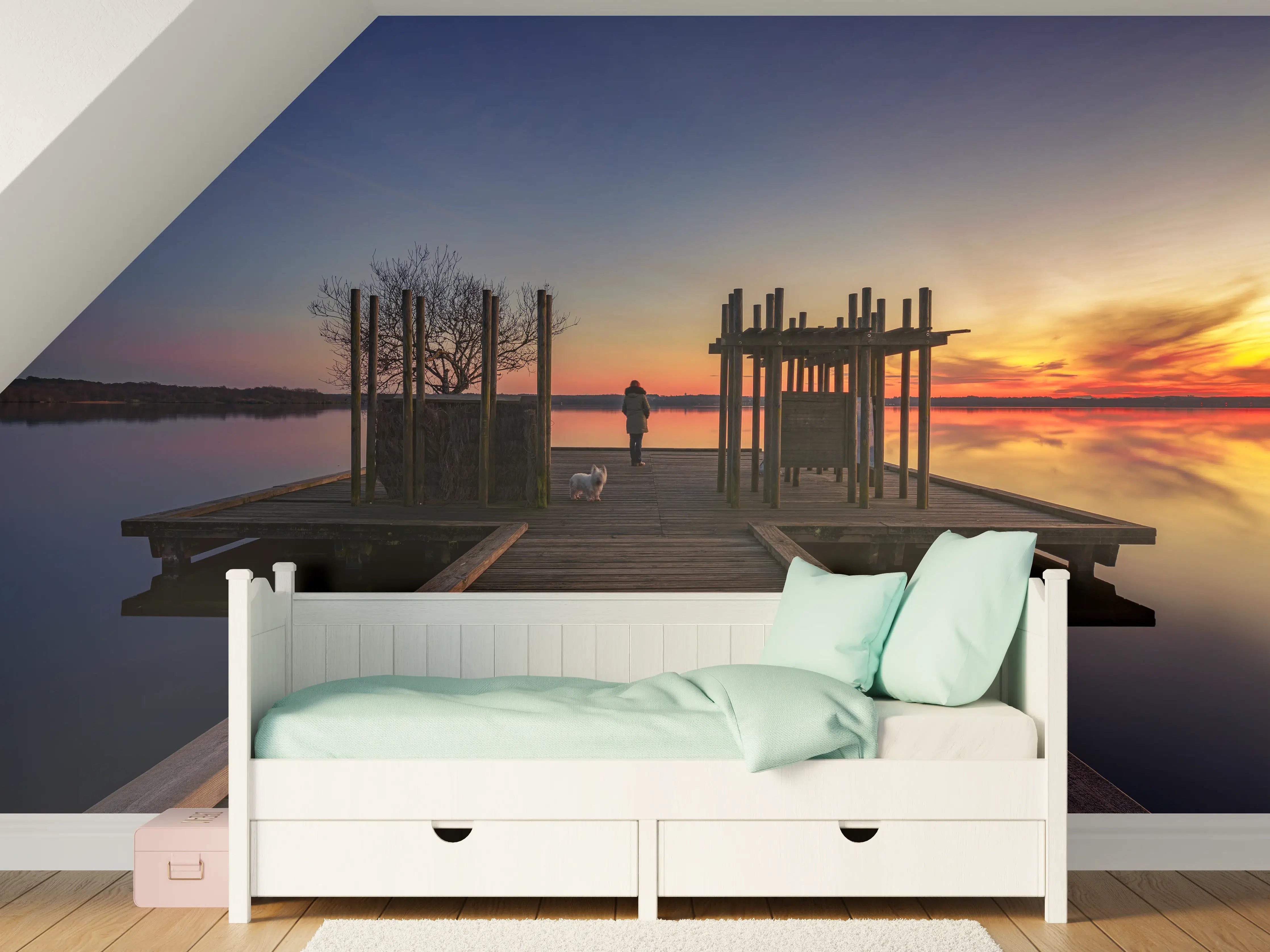 Kinderzimmer Wandgestaltung - Stimmungsvoller Sonnenuntergang am See