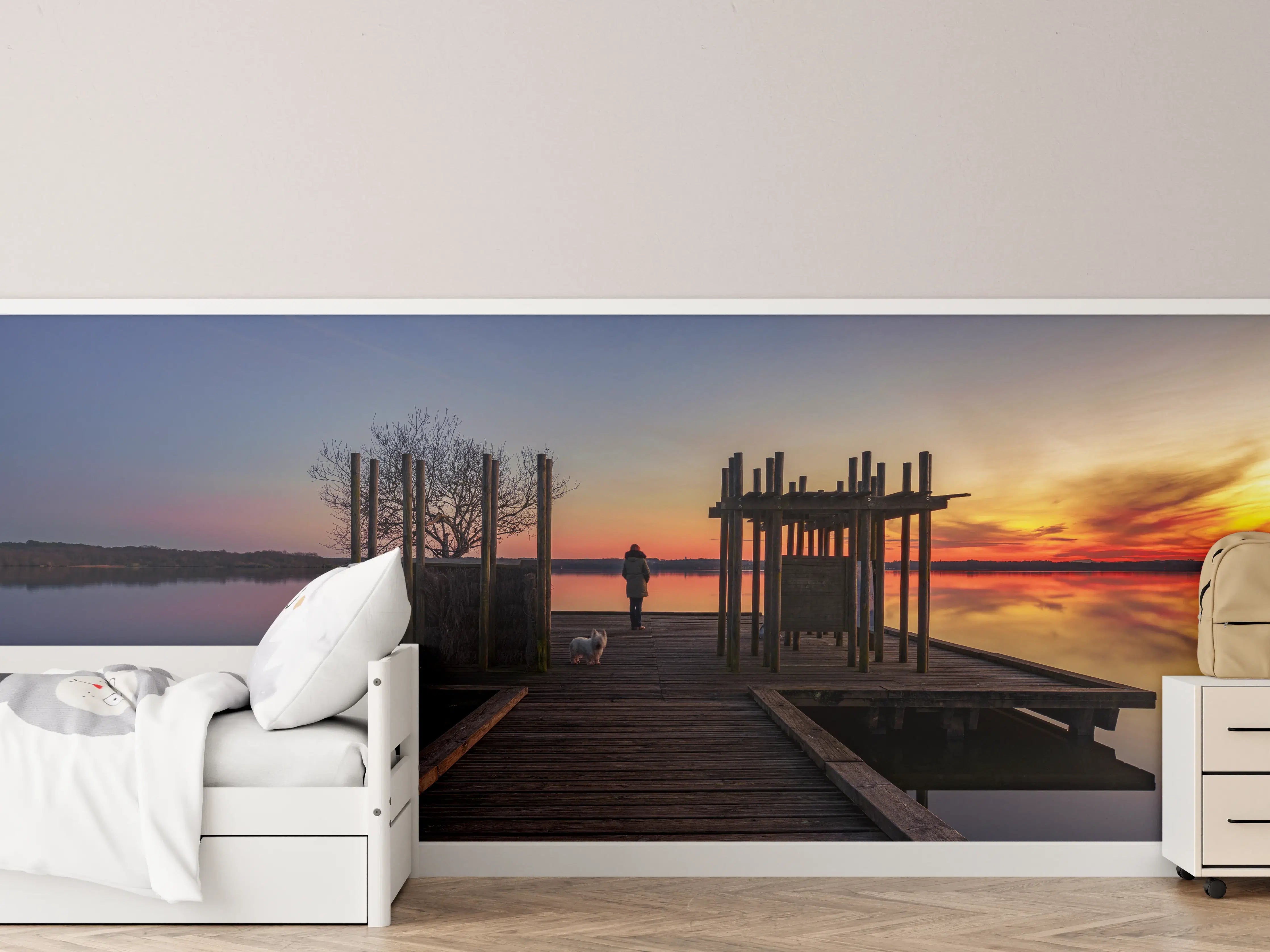Kinderzimmer Wandgestaltung - Stimmungsvoller Sonnenuntergang am See