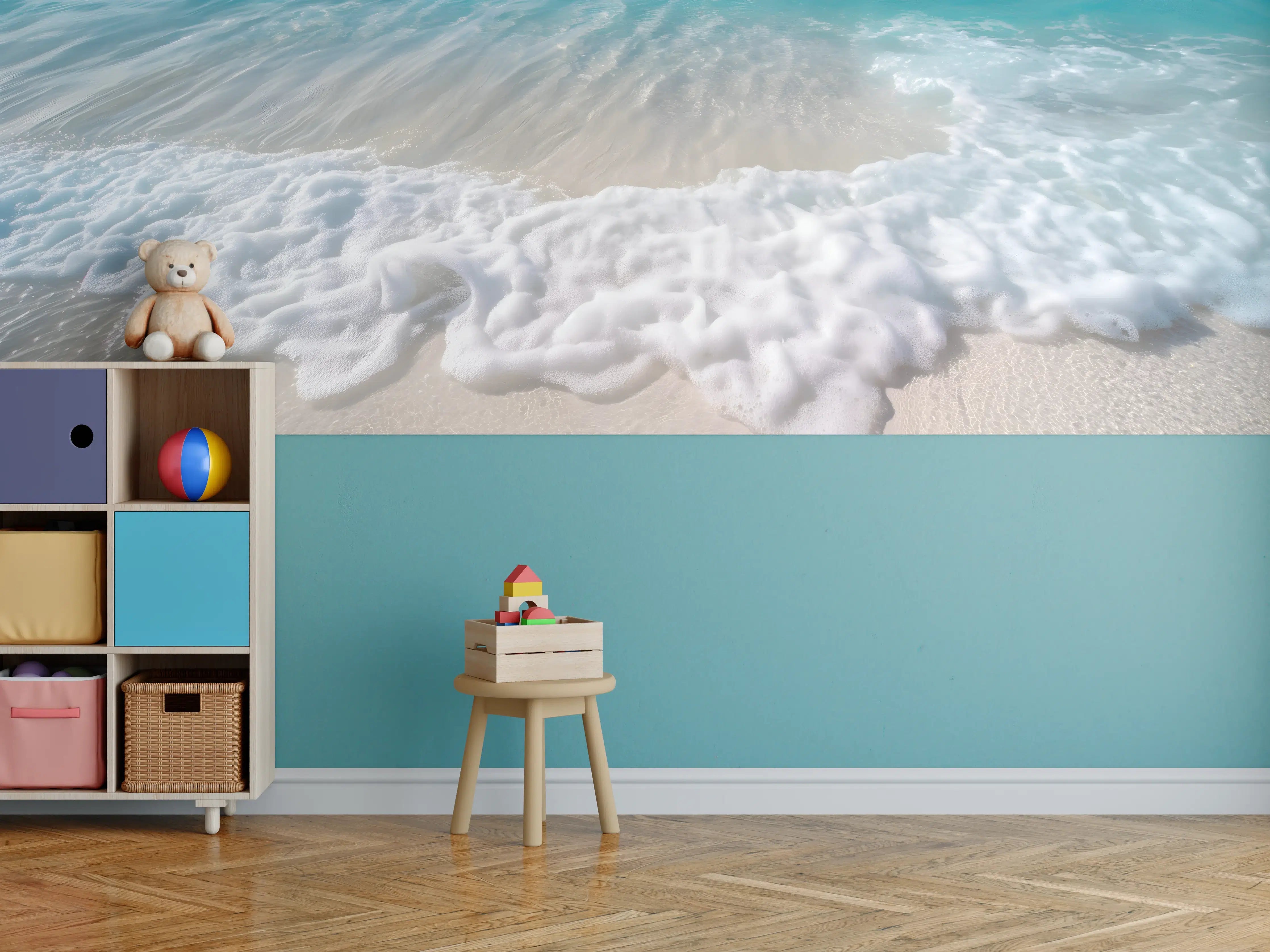 Kinderzimmer Wandgestaltung - Strand mit sanften Wellen und Schaum