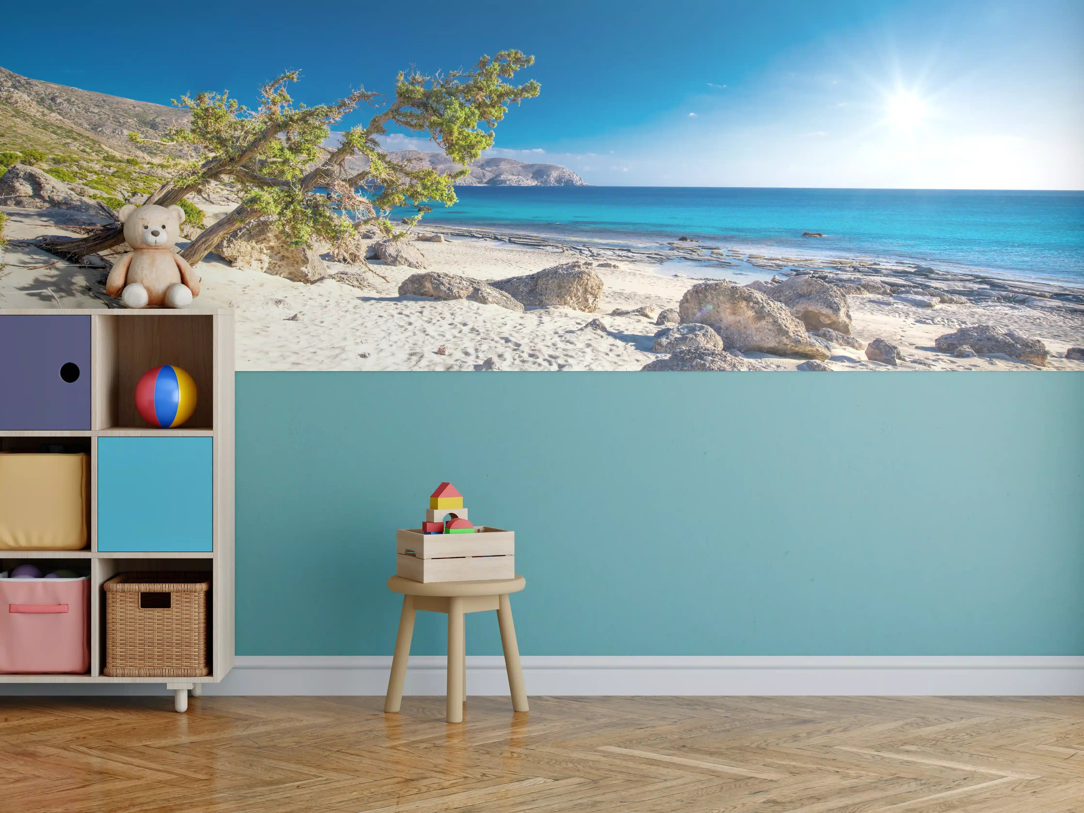 Kinderzimmer Wandgestaltung - Strandlandschaft bei Sonnenaufgang