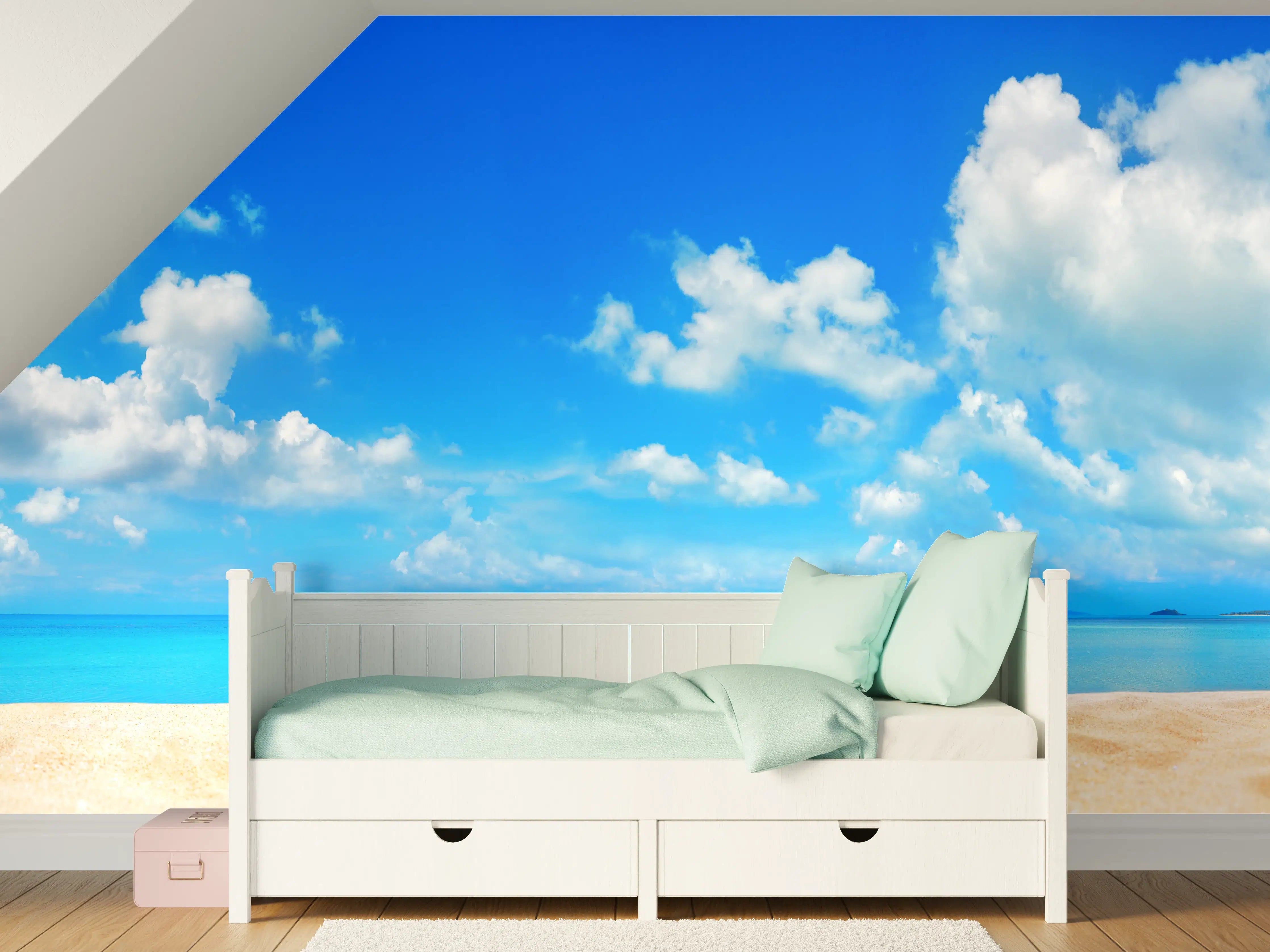 Kinderzimmer Wandgestaltung - Strandlandschaft unter blauem Himmel