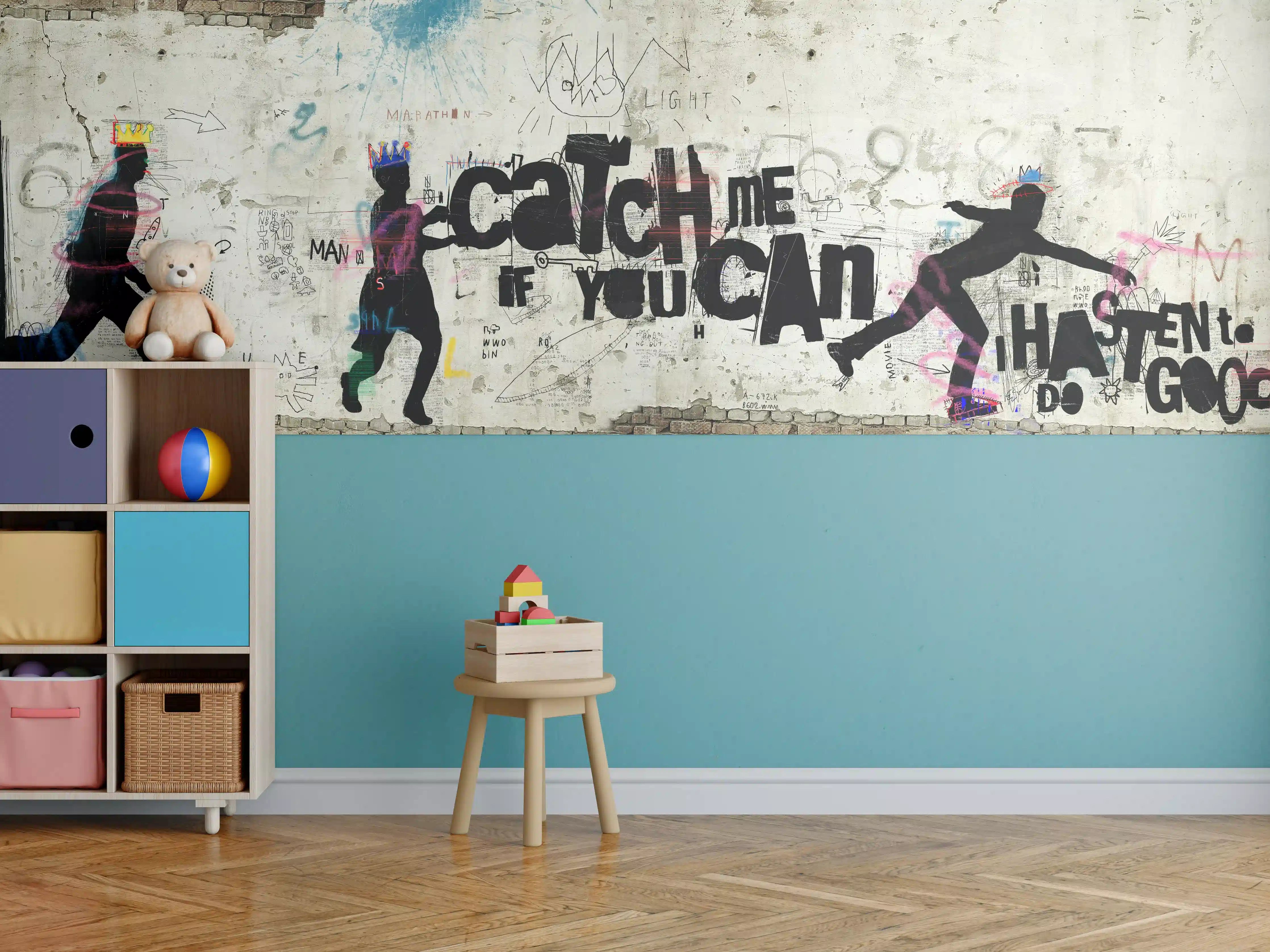 Kinderzimmer Wandgestaltung - Street-Art-Läufer auf Mauer