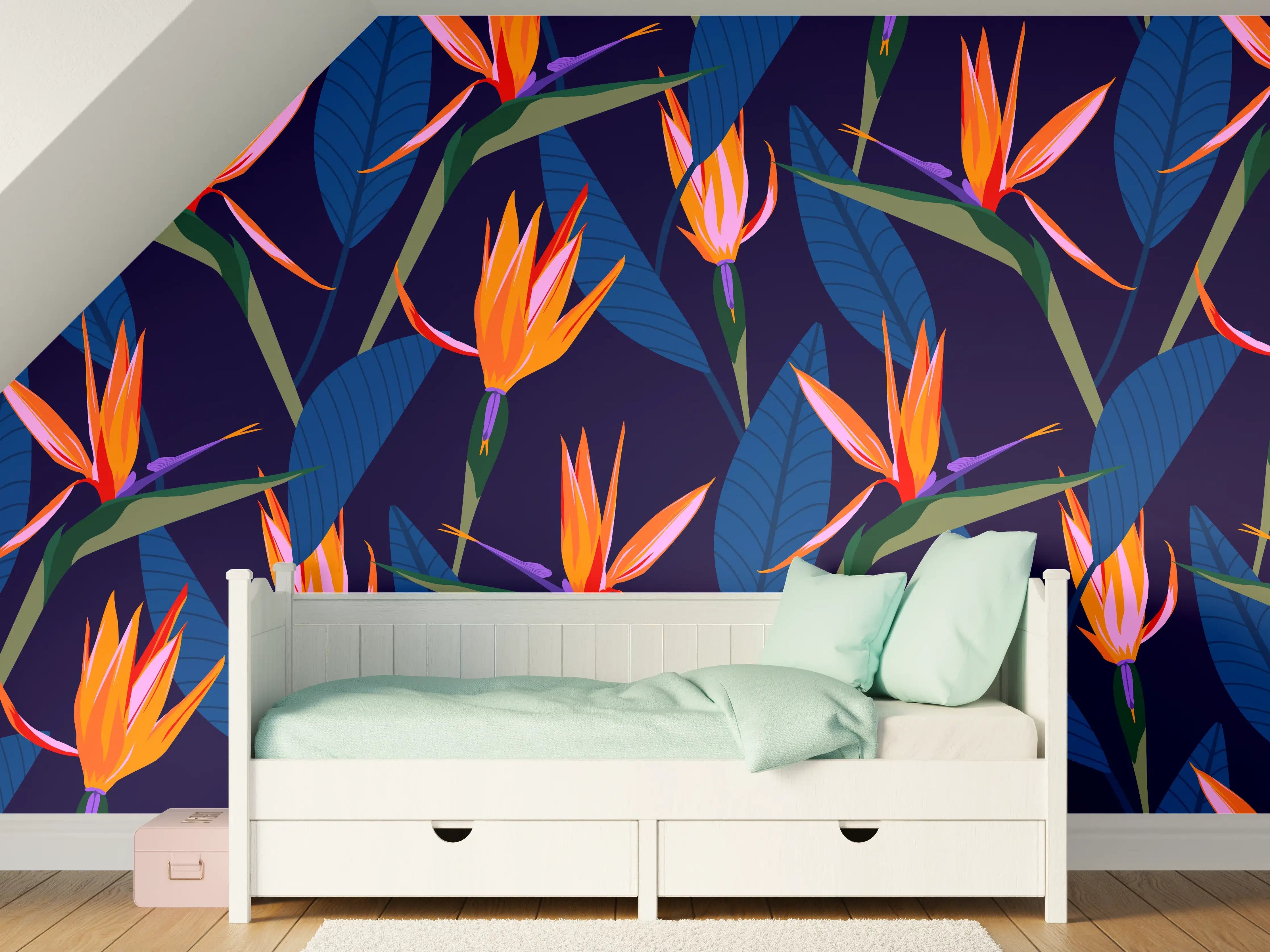 Kinderzimmer Wandgestaltung - Strelitzia Nacht – Tropische Blumen