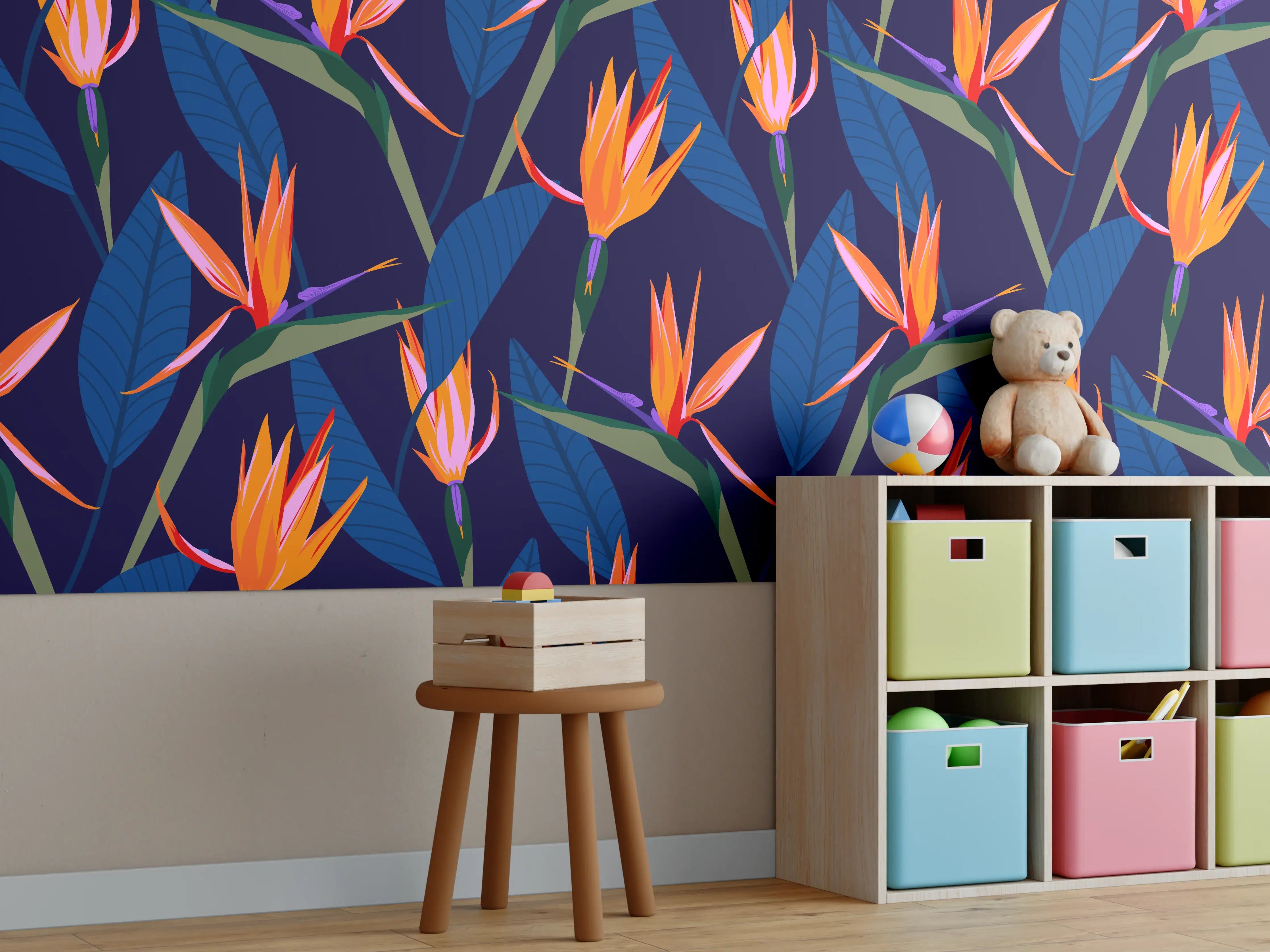 Kinderzimmer Wandgestaltung - Strelitzia Nacht – Tropische Blumen