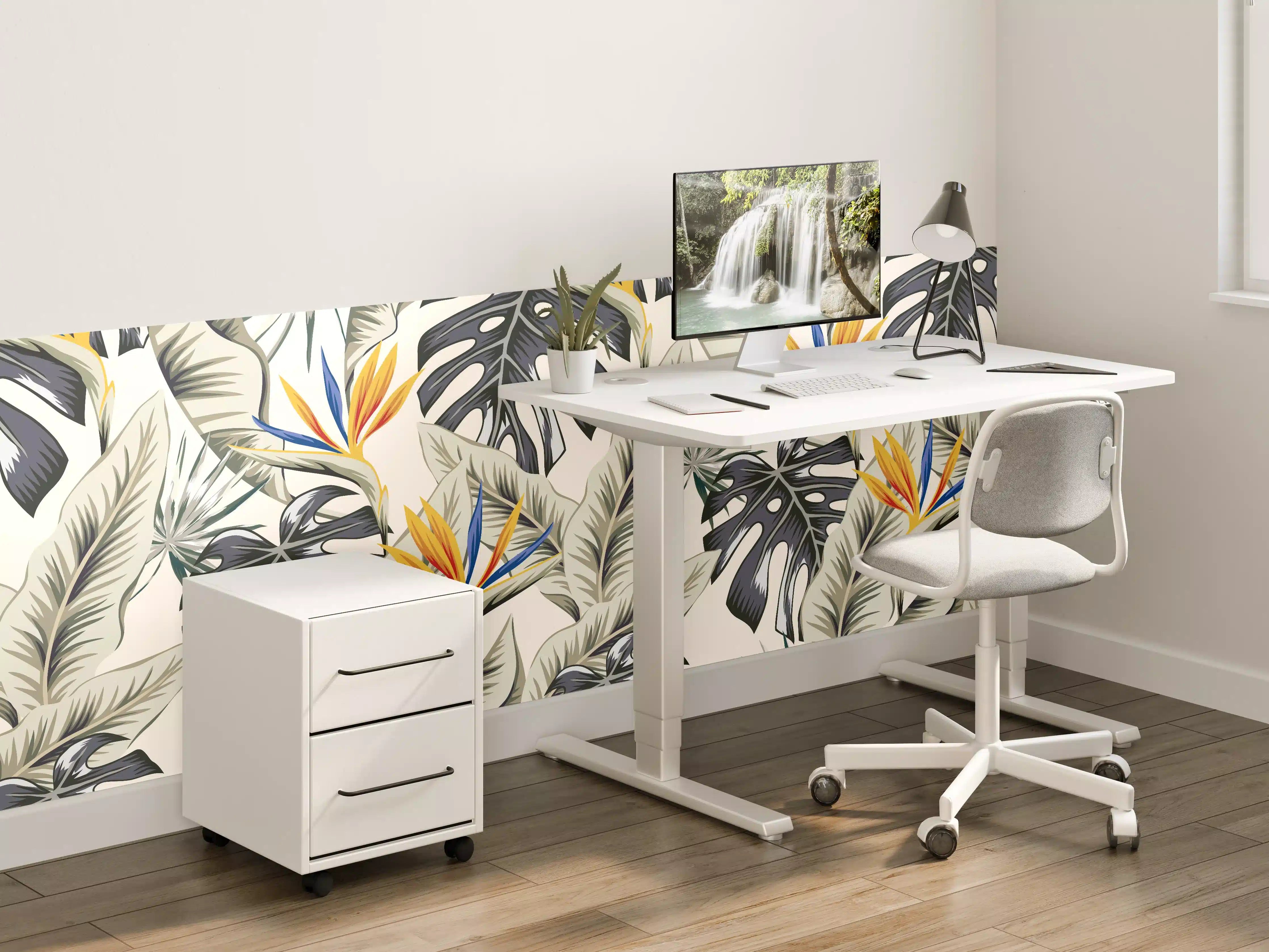 Kinderzimmer Wandgestaltung - Strelitzia Tropenblätter Beige-Orange