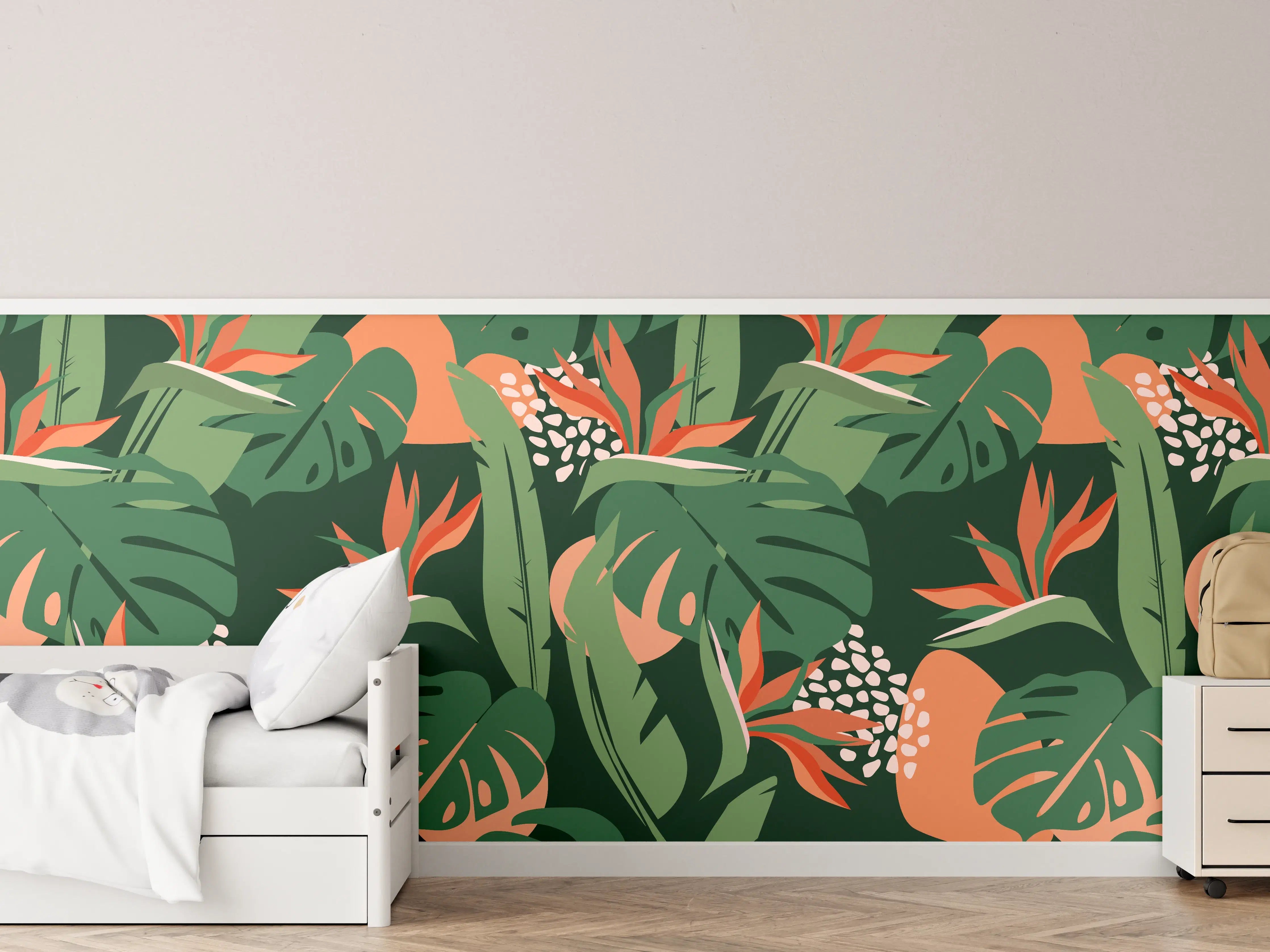 Kinderzimmer Wandgestaltung - Strelitzia Tropenblatt Grün-Orange