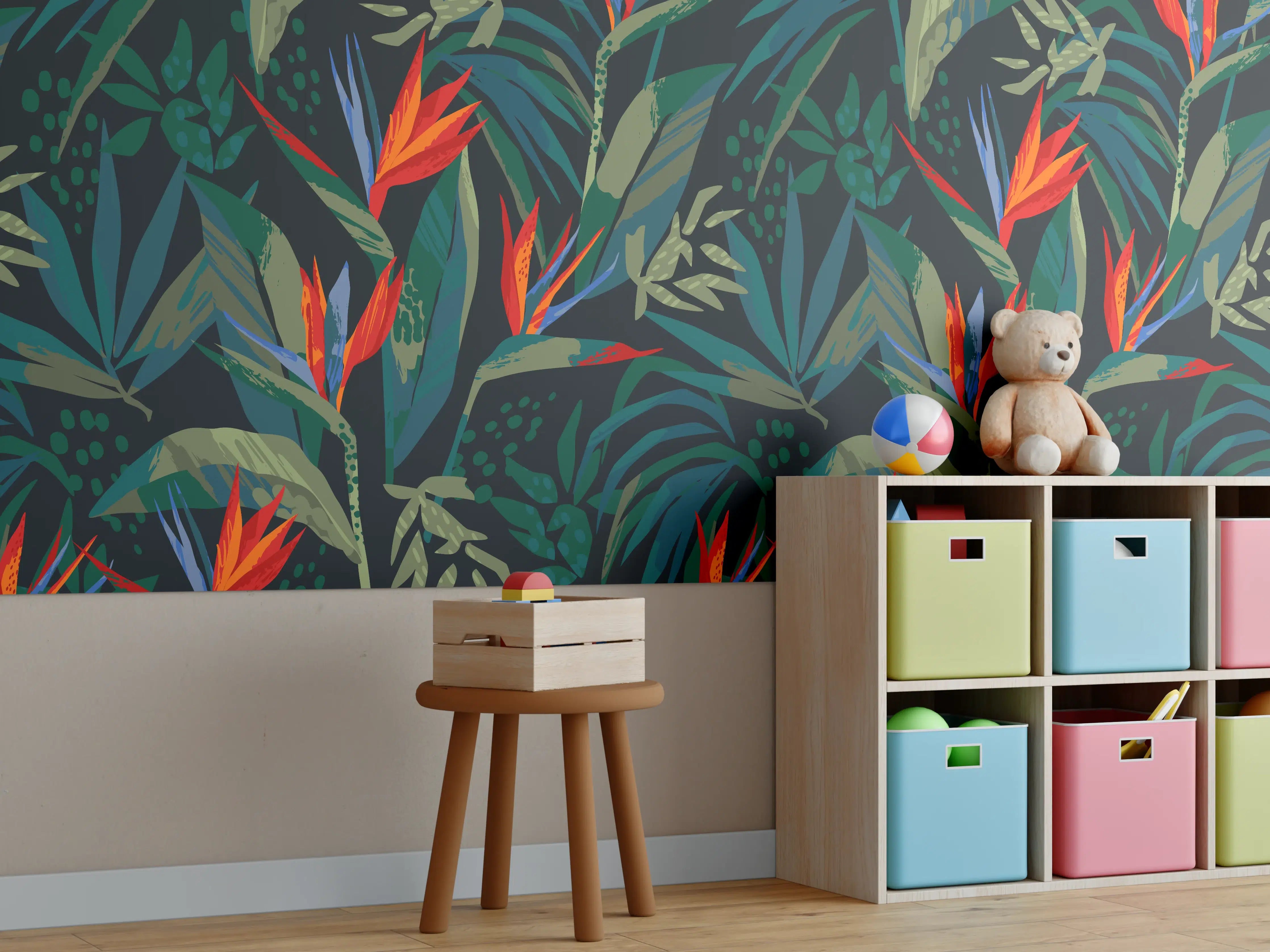 Kinderzimmer Wandgestaltung - Strelitzia Tropenwald-Motiv