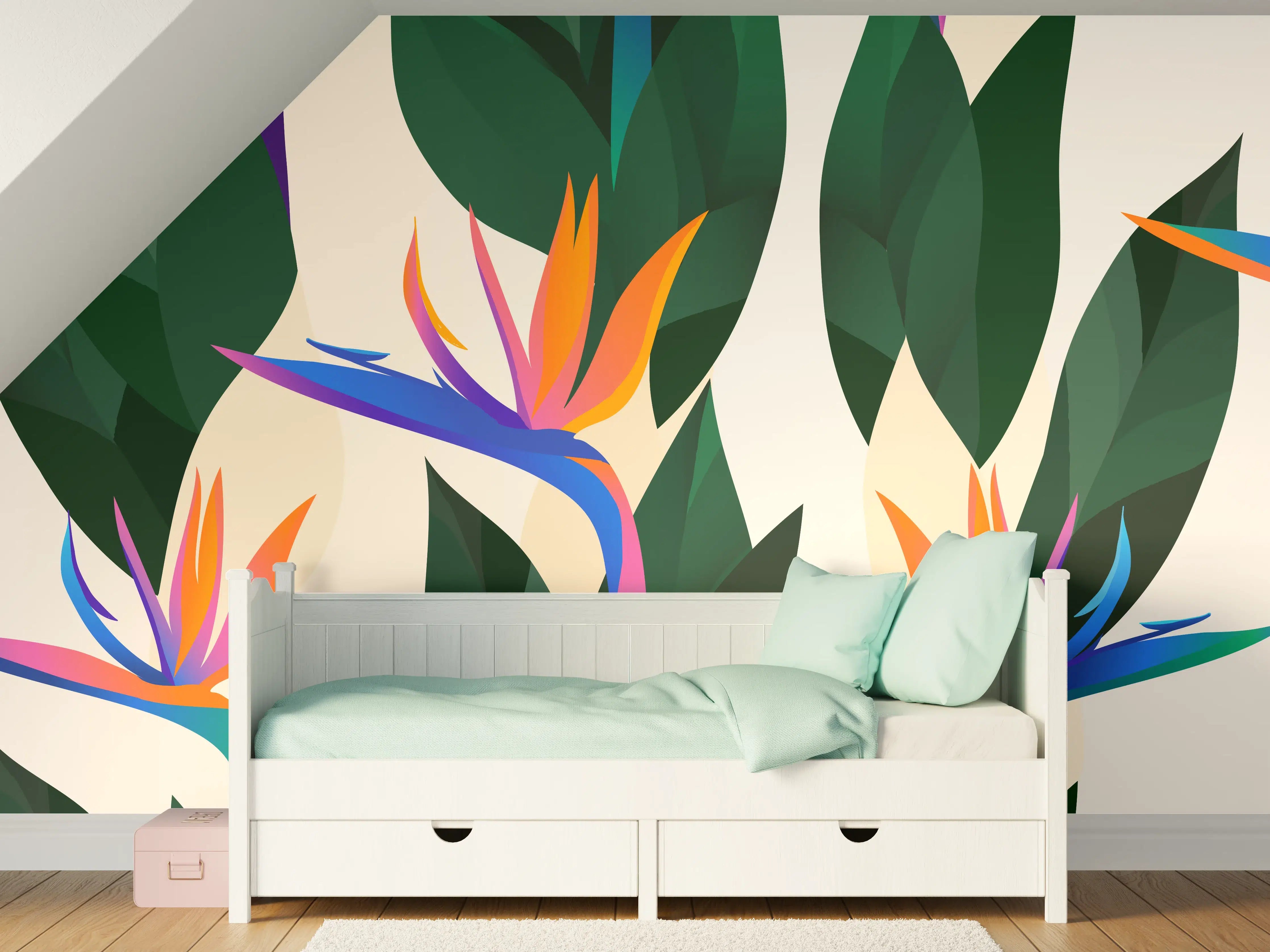 Kinderzimmer Wandgestaltung - Strelitzia Tropic Blumenmuster