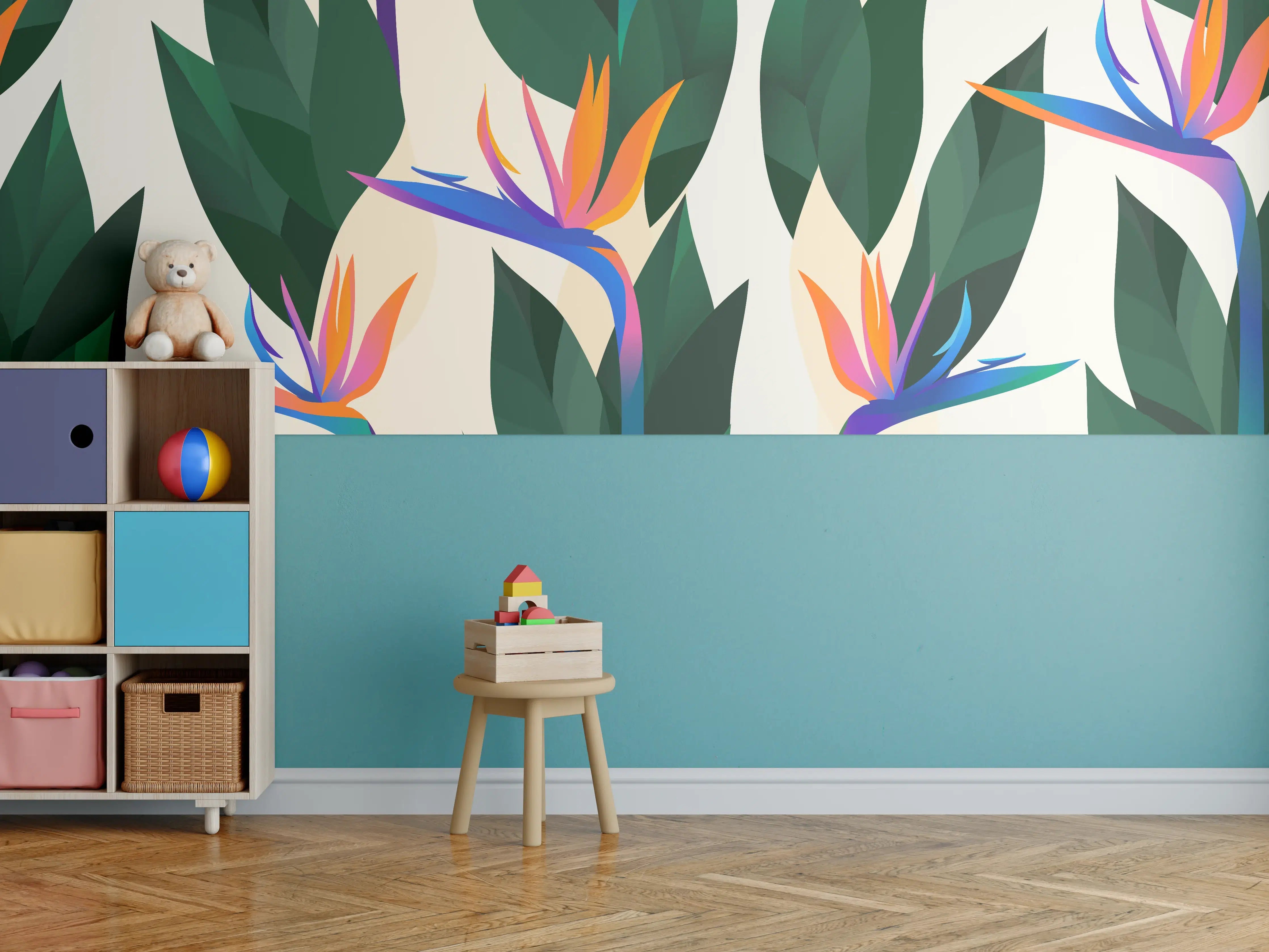 Kinderzimmer Wandgestaltung - Strelitzia Tropic Blumenmuster