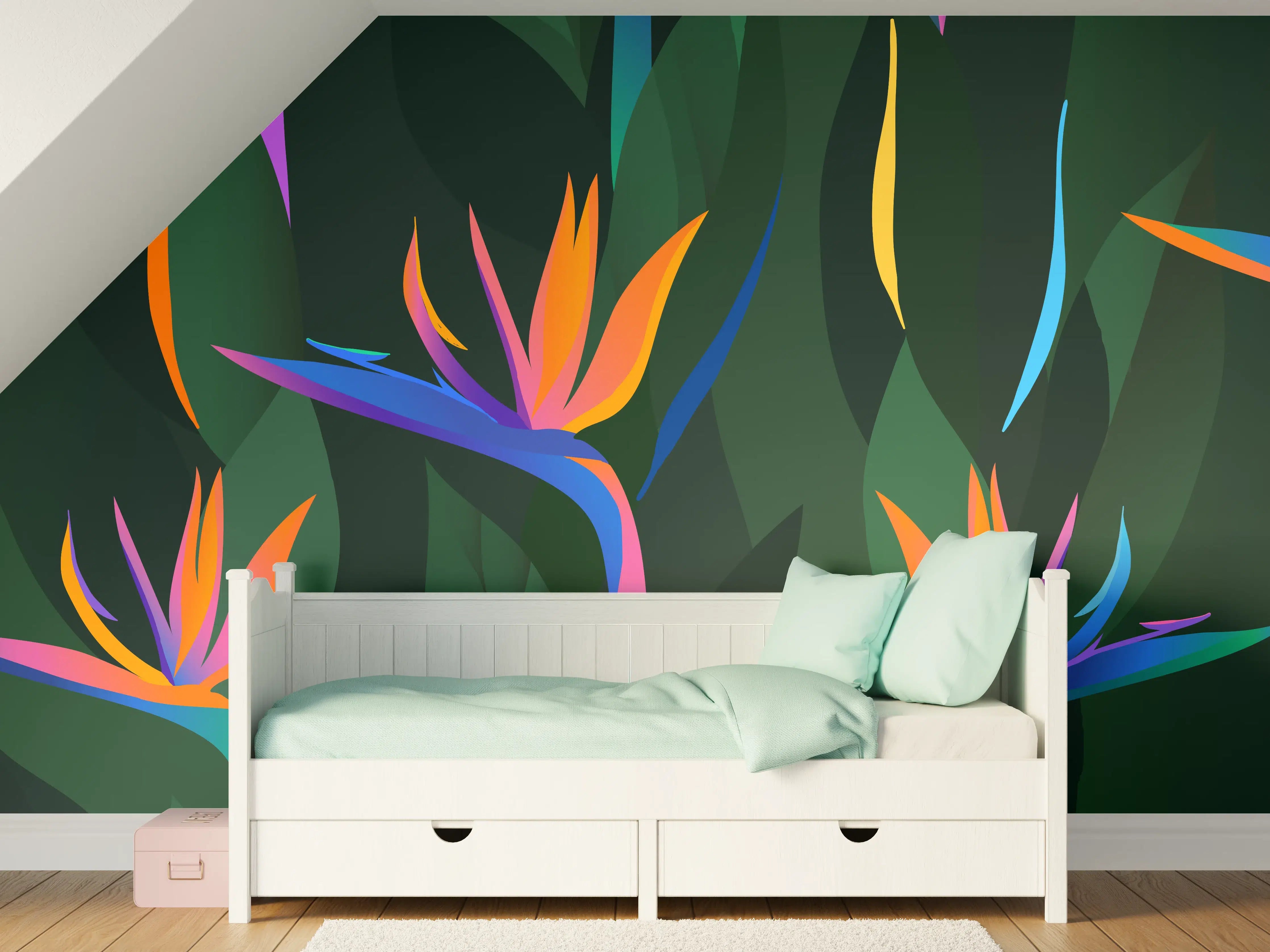 Kinderzimmer Wandgestaltung - Strelitzia Tropic Grün-Orange