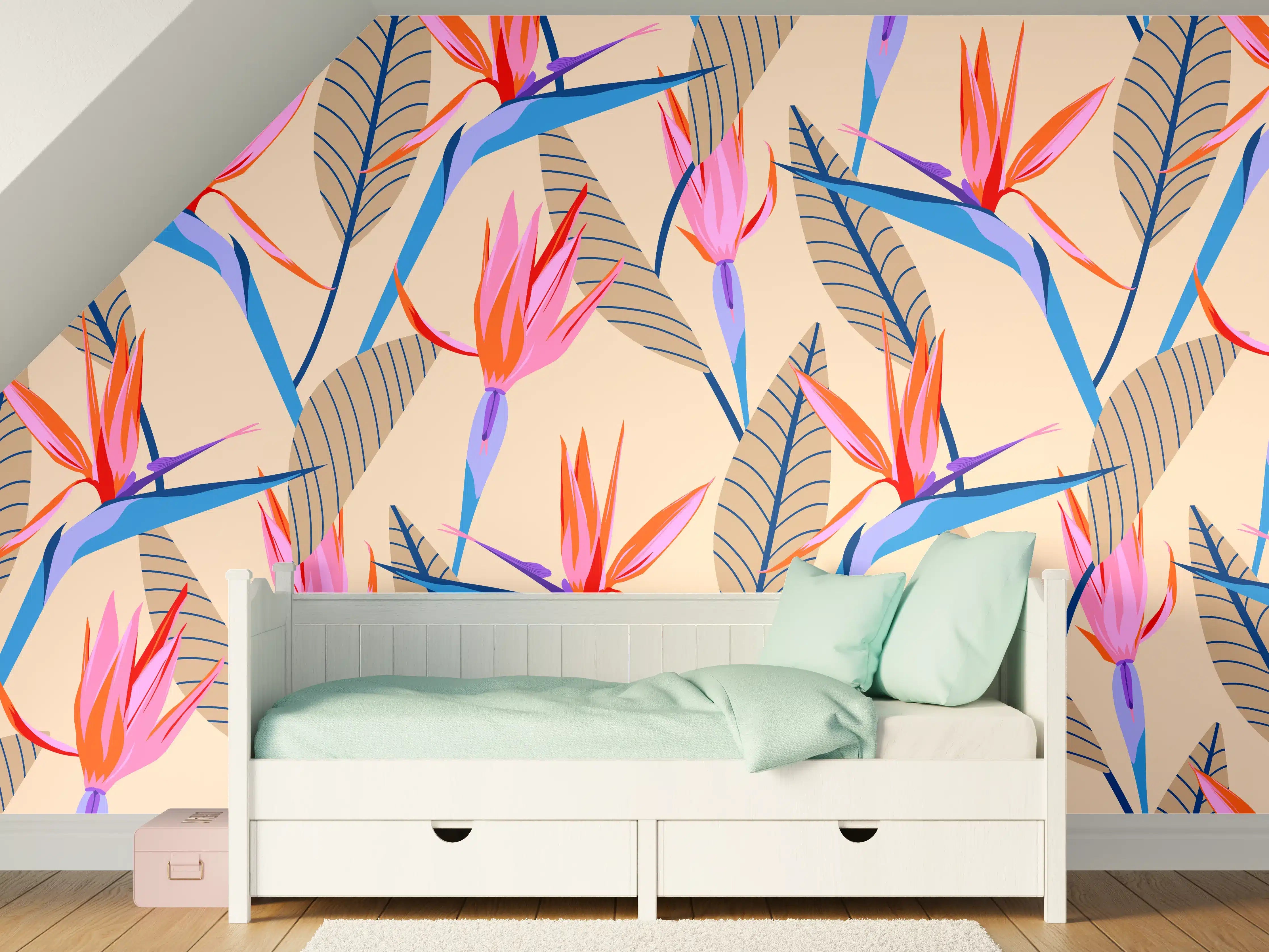 Kinderzimmer Wandgestaltung - Strelitzia Tropic Rosa-Beige