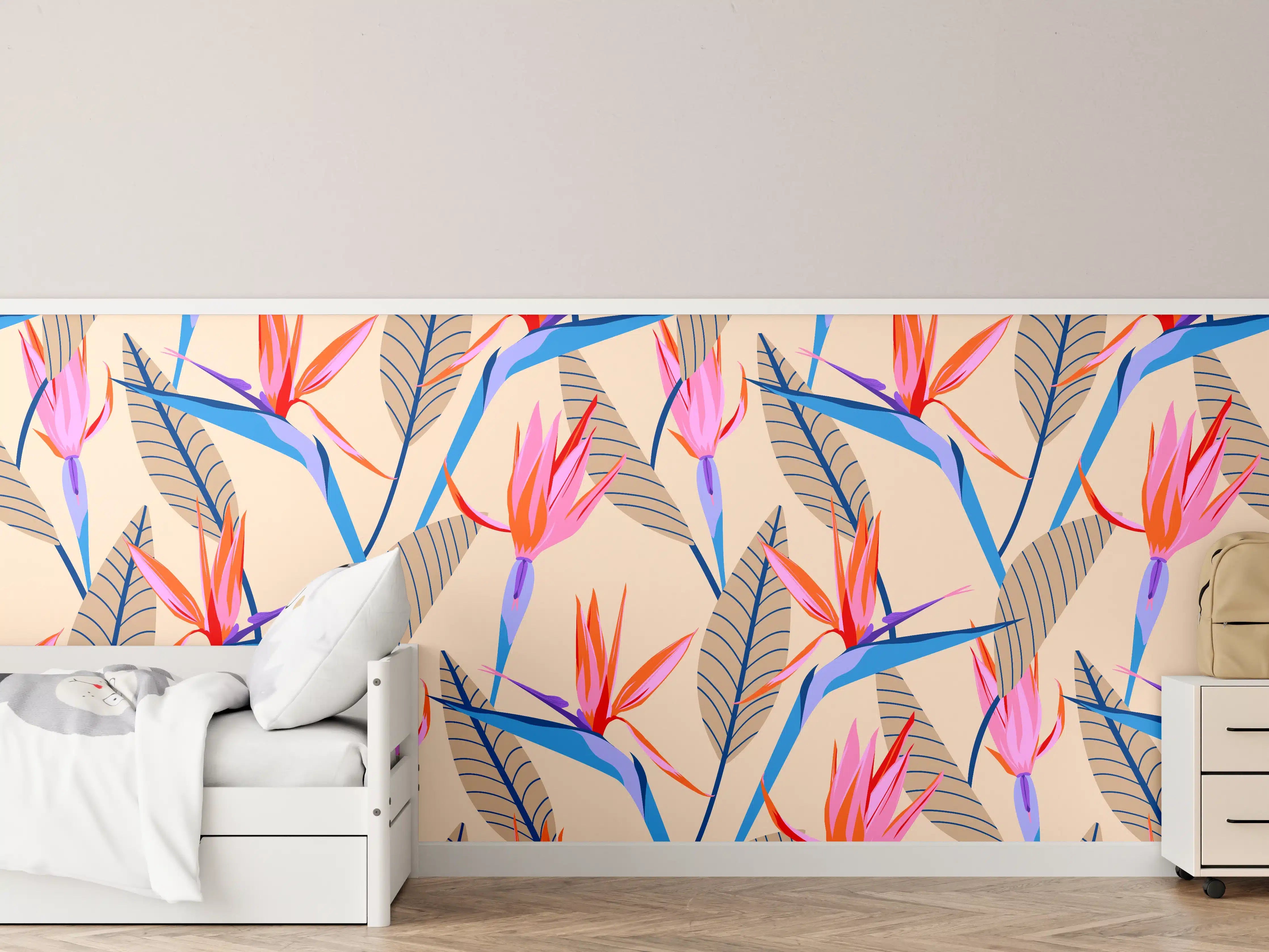 Kinderzimmer Wandgestaltung - Strelitzia Tropic Rosa-Beige