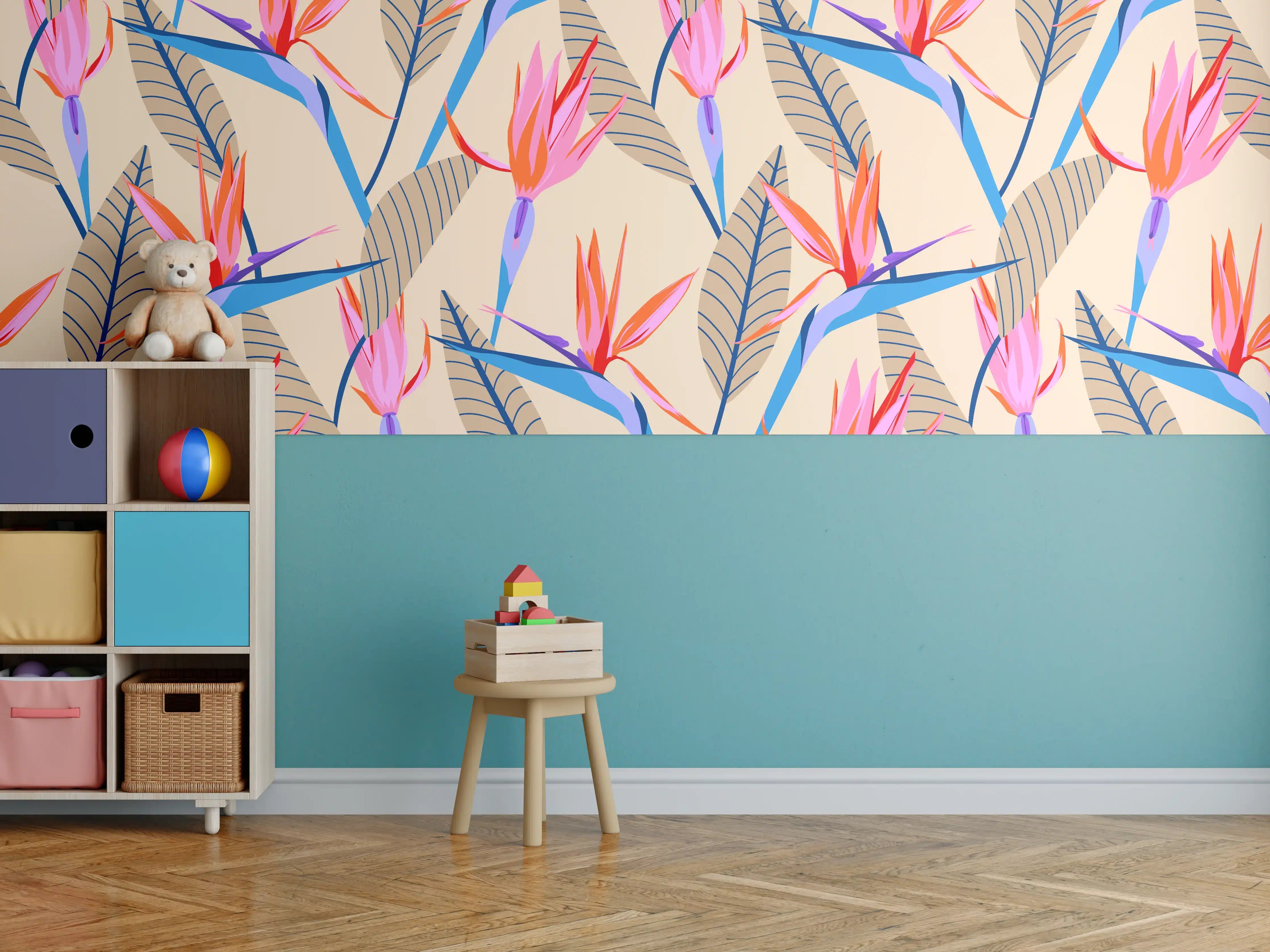 Kinderzimmer Wandgestaltung - Strelitzia Tropic Rosa-Beige