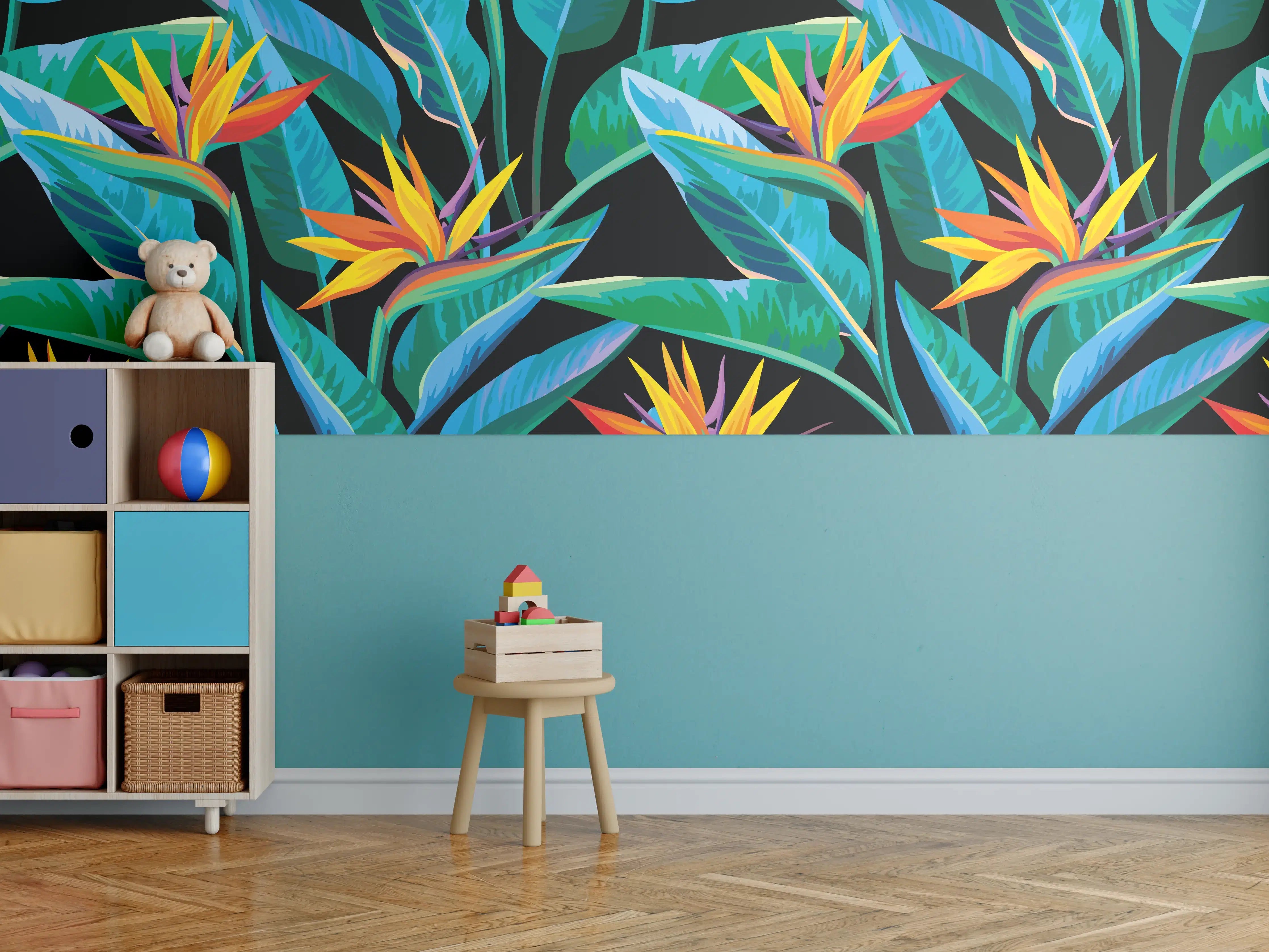 Kinderzimmer Wandgestaltung - Strelitzia Tropic Schwarz-Exotik