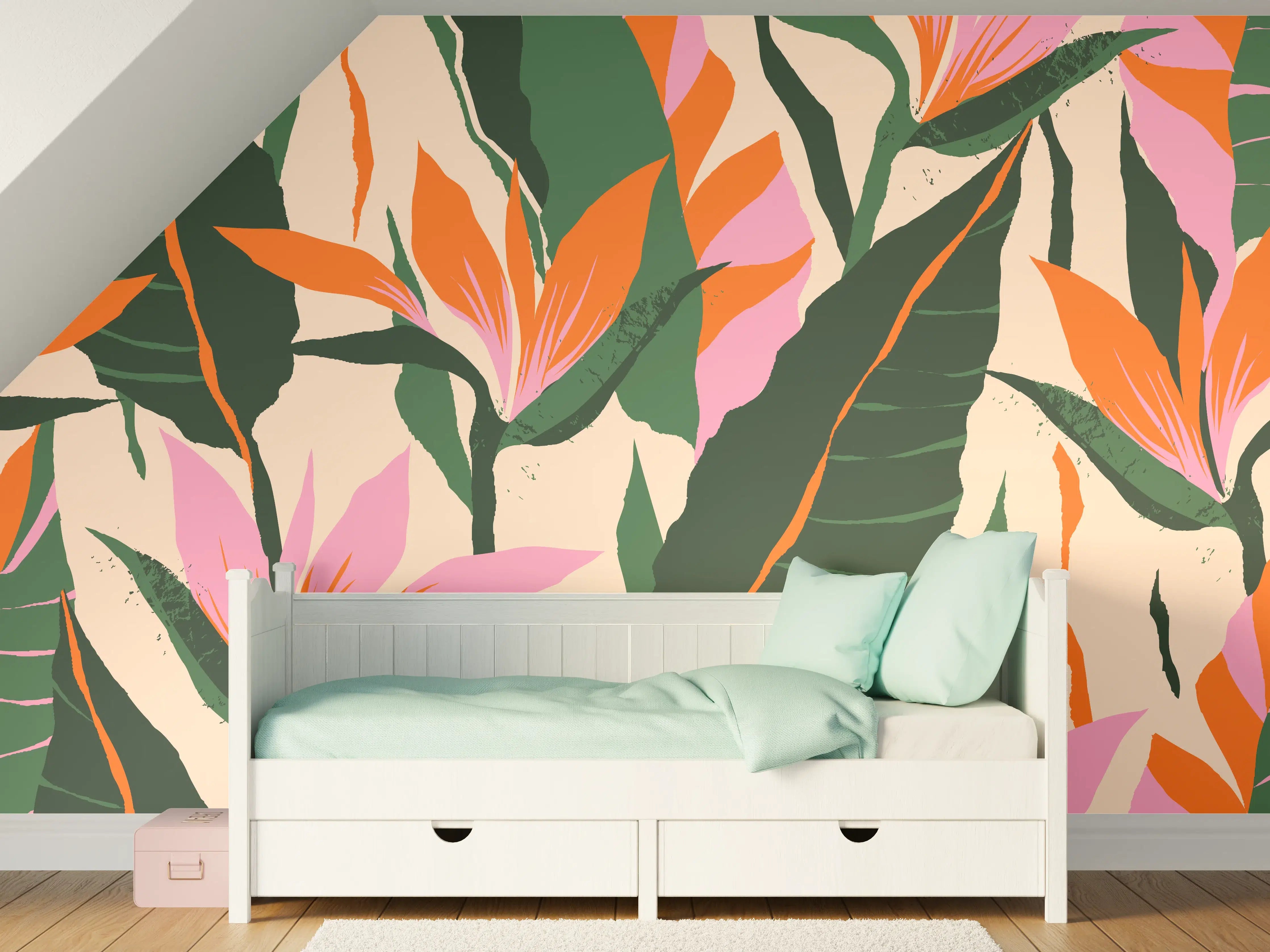 Kinderzimmer Wandgestaltung - Strelitzia Tropische Blütenornamente