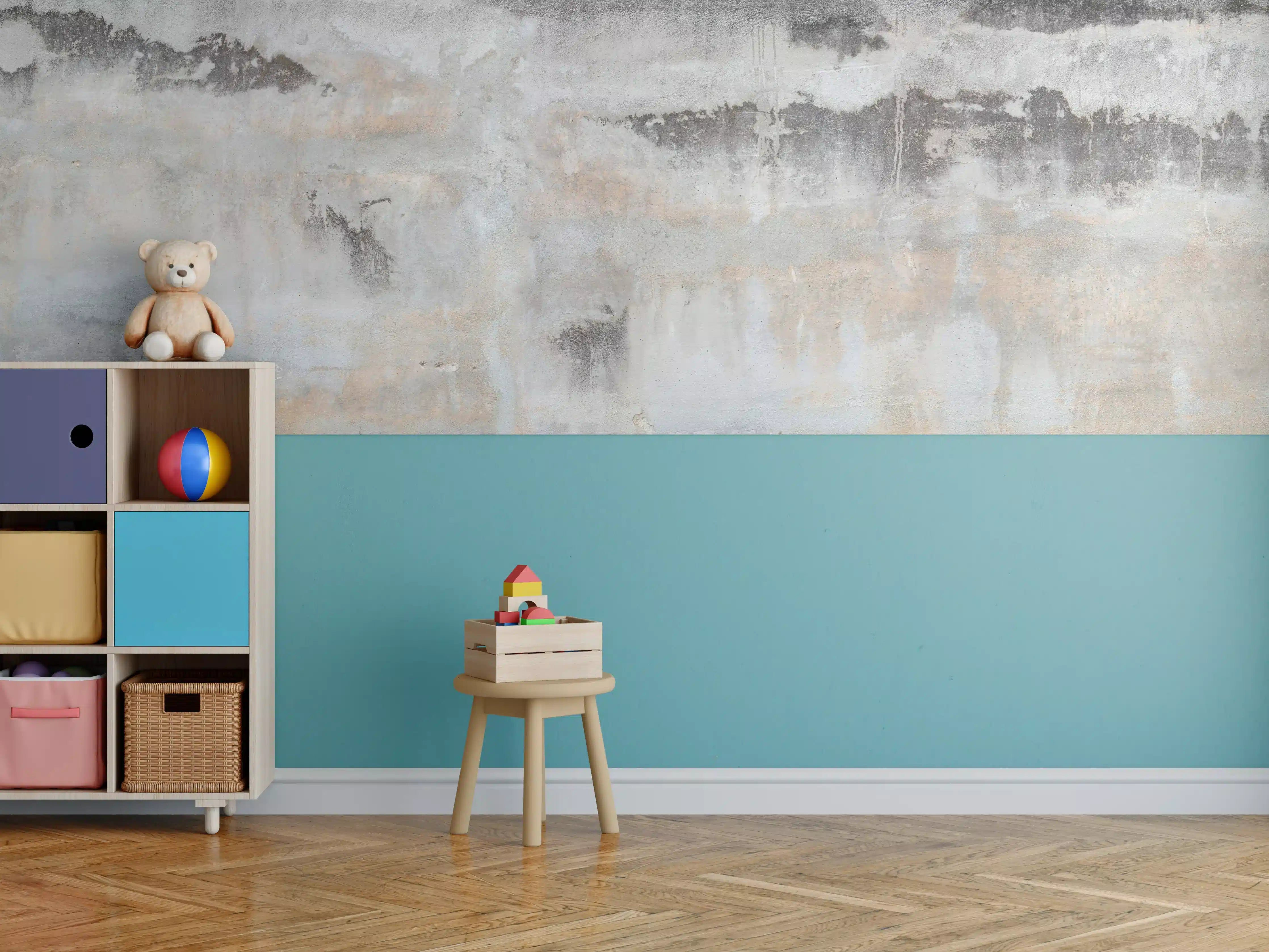 Kinderzimmer Wandgestaltung - Strukturelle Betonwand mit Grau-Tönen