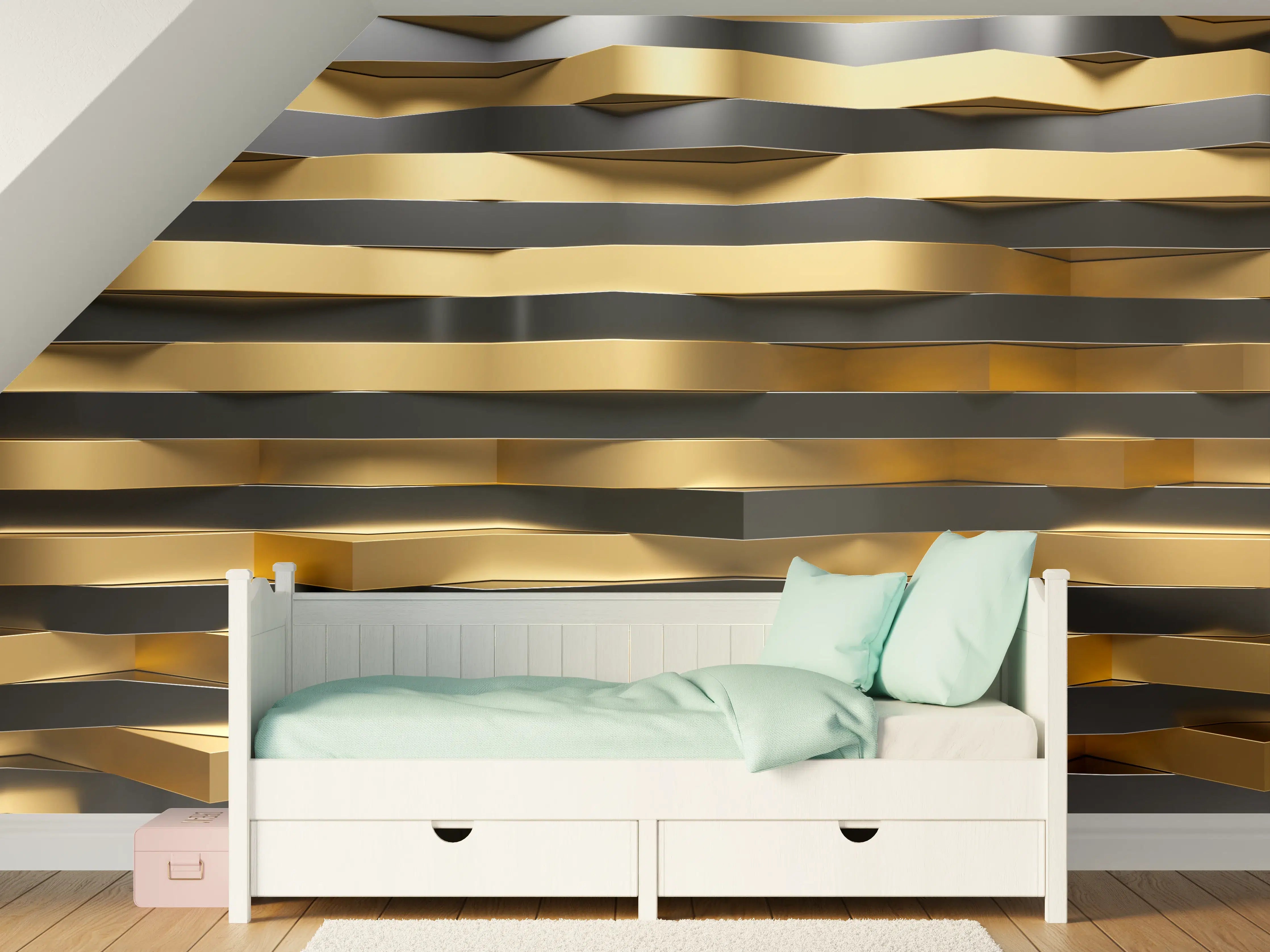 Kinderzimmer Wandgestaltung - Strukturiertes Wanddesign in Gold und Schwarz