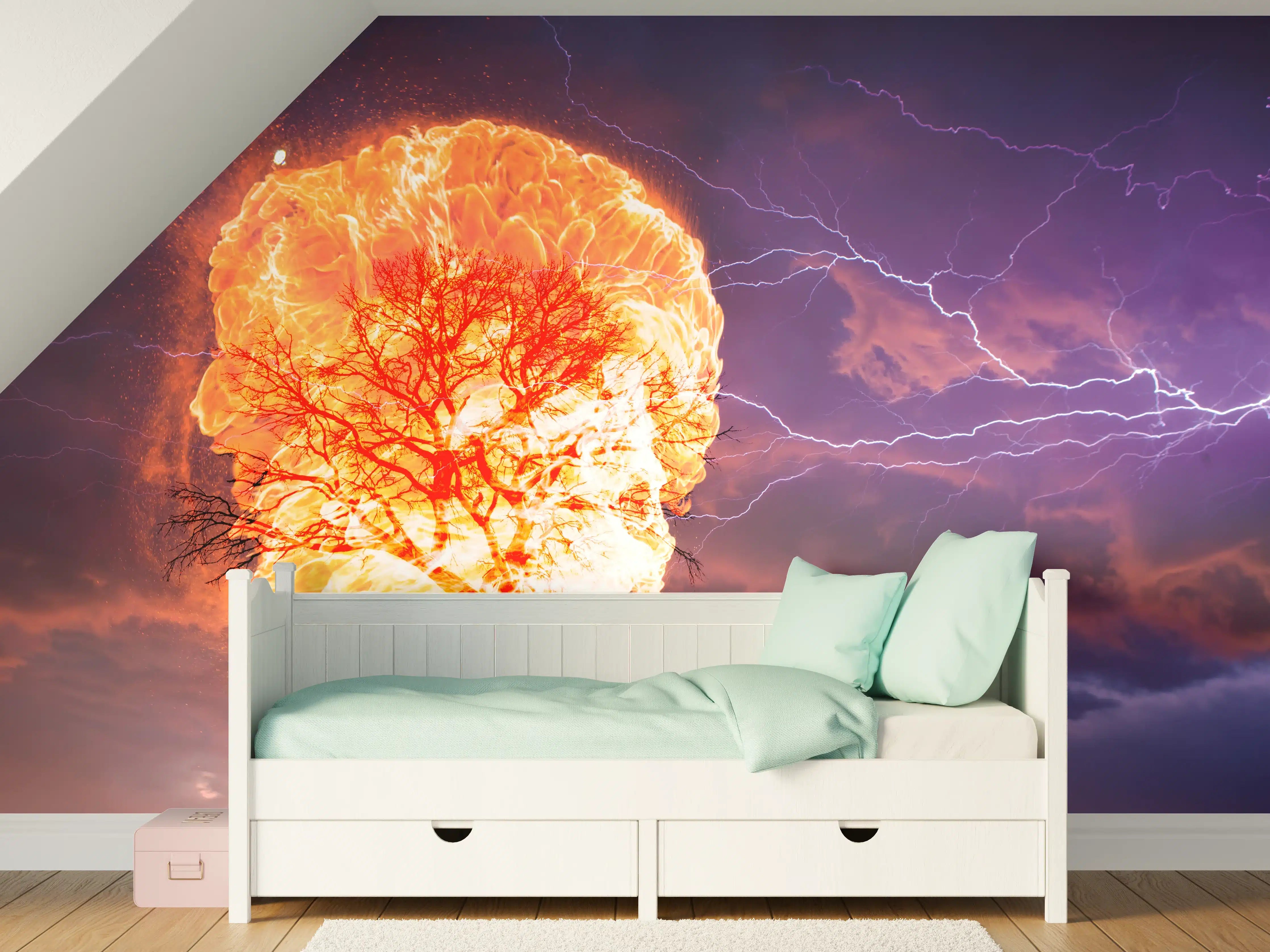 Kinderzimmer Wandgestaltung - Sturm Baum Brand Blitz