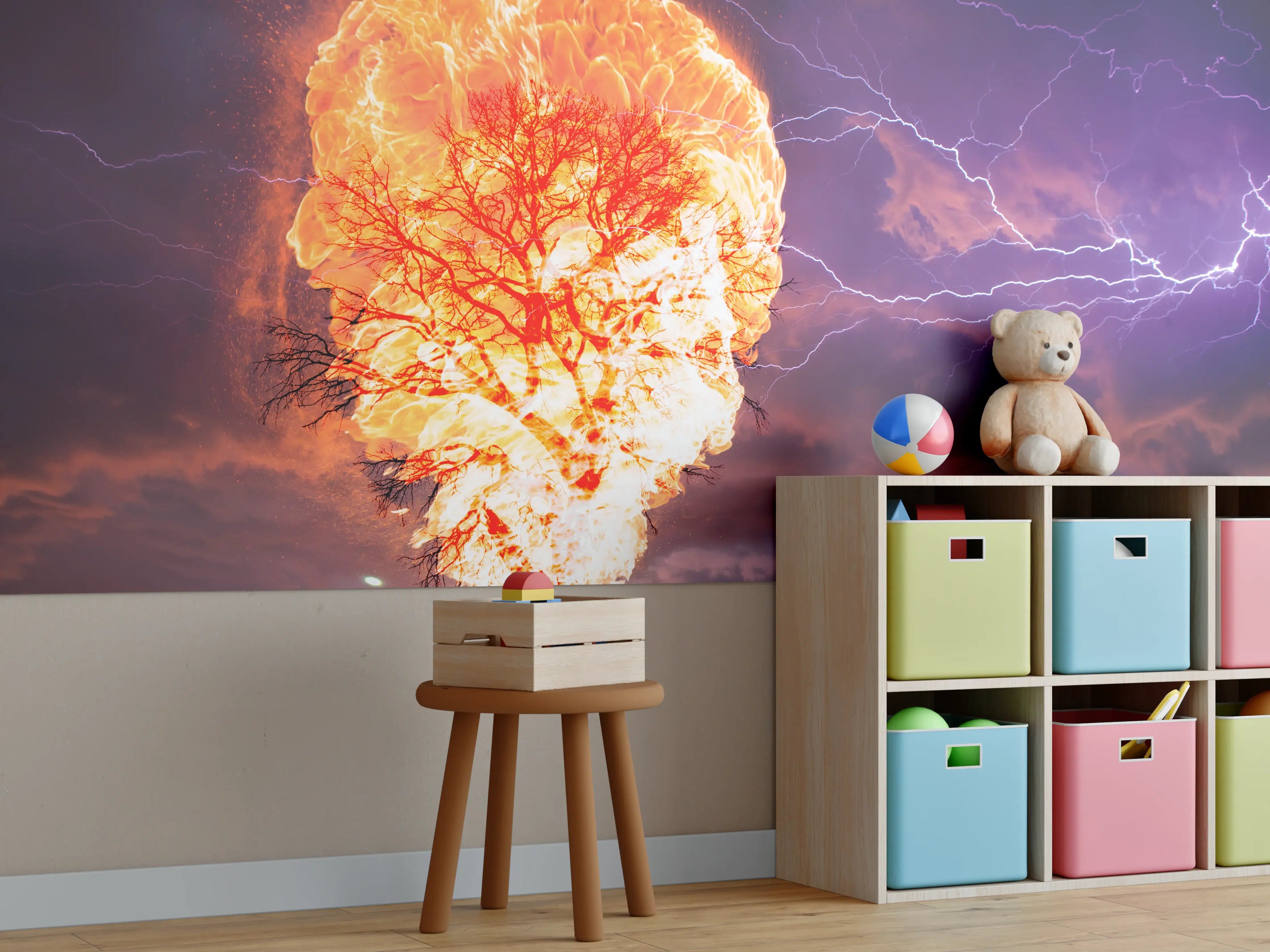 Kinderzimmer Wandgestaltung - Sturm Baum Brand Blitz