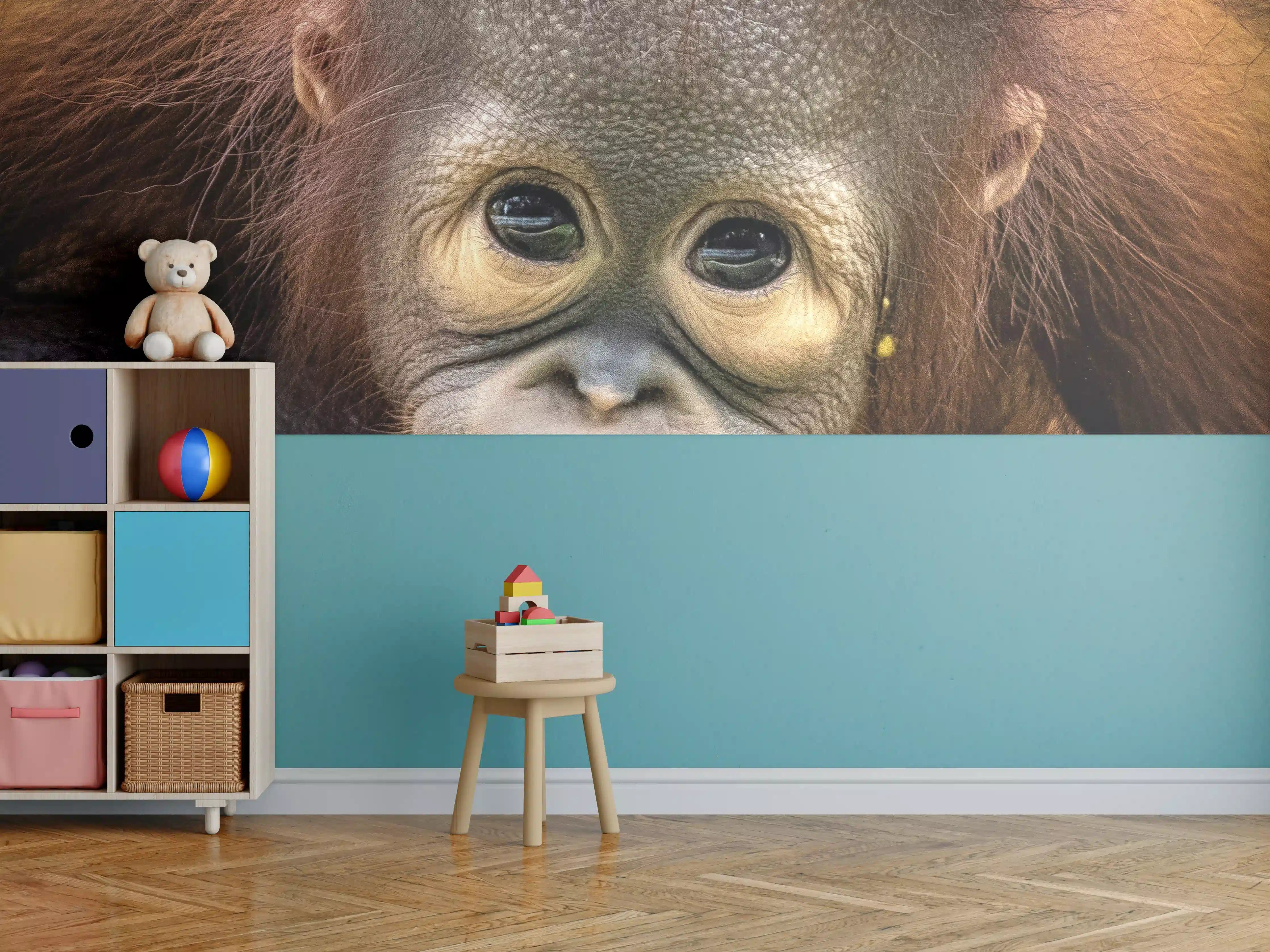 Kinderzimmer Wandgestaltung - Süßer Affenjunges mit neugierigem Blick
