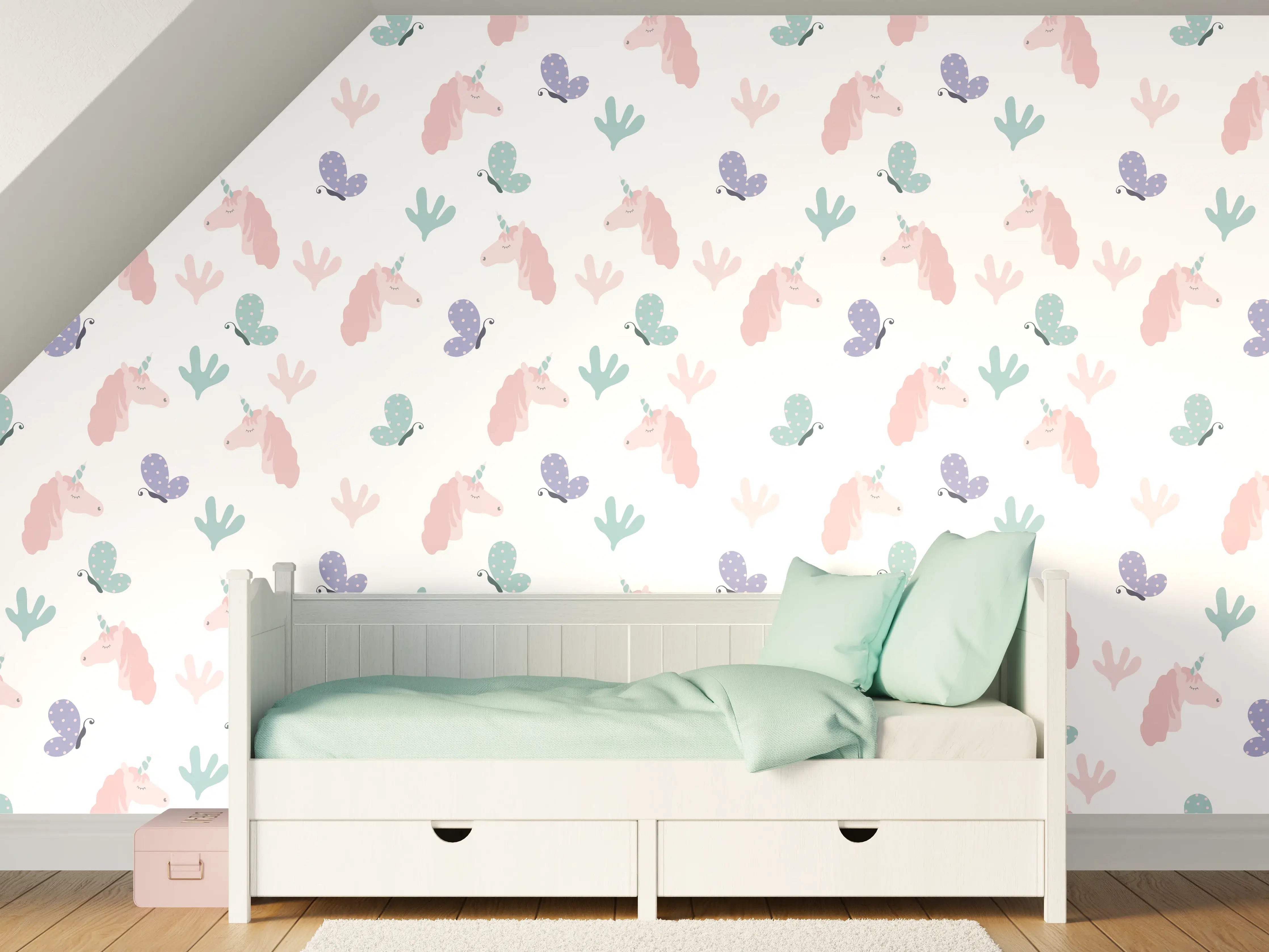 Kinderzimmer Wandgestaltung - Süßer Bunny mit bunten Blumen