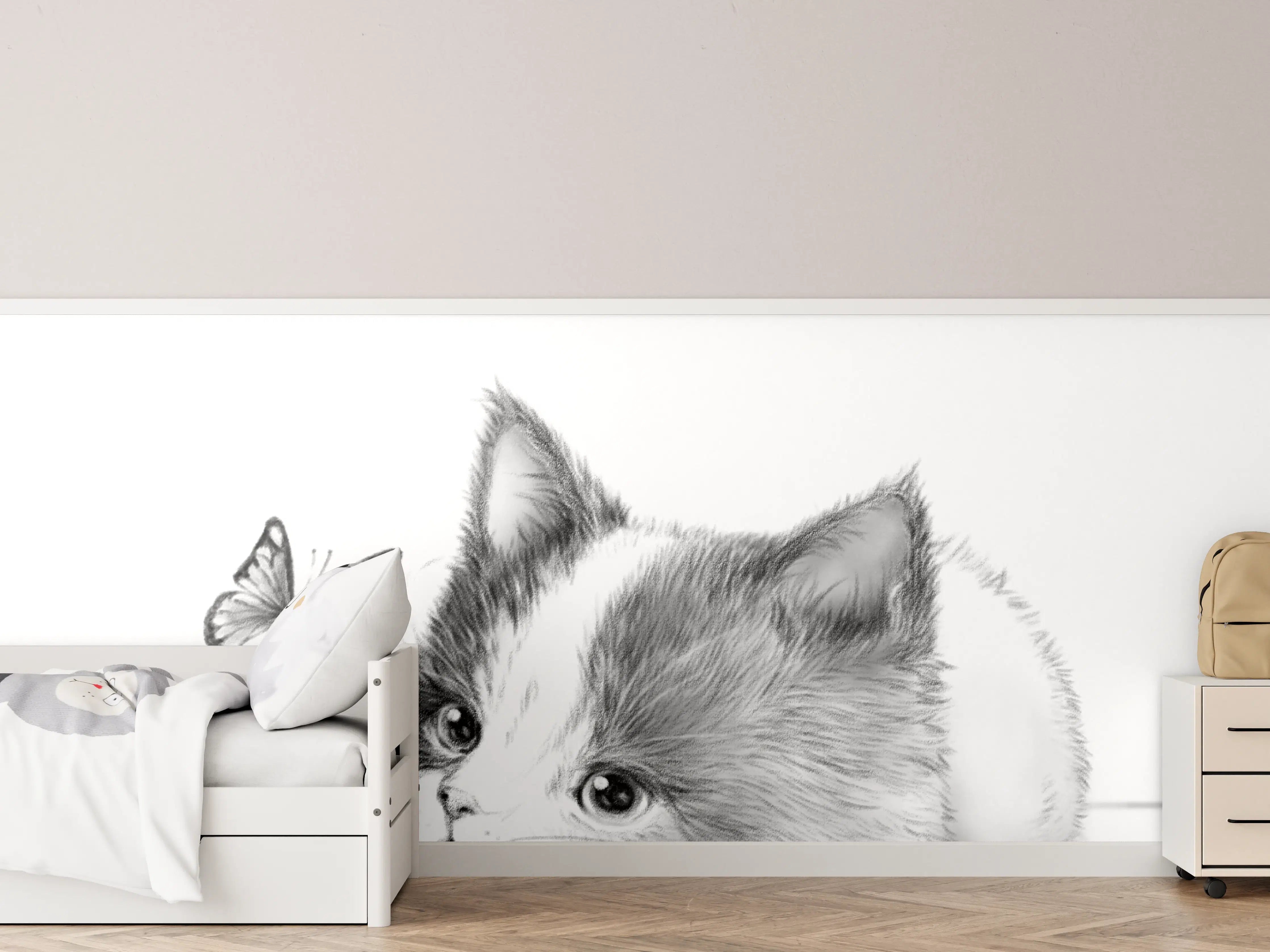 Kinderzimmer Wandgestaltung - Süßes Katzenbaby mit Schmetterling