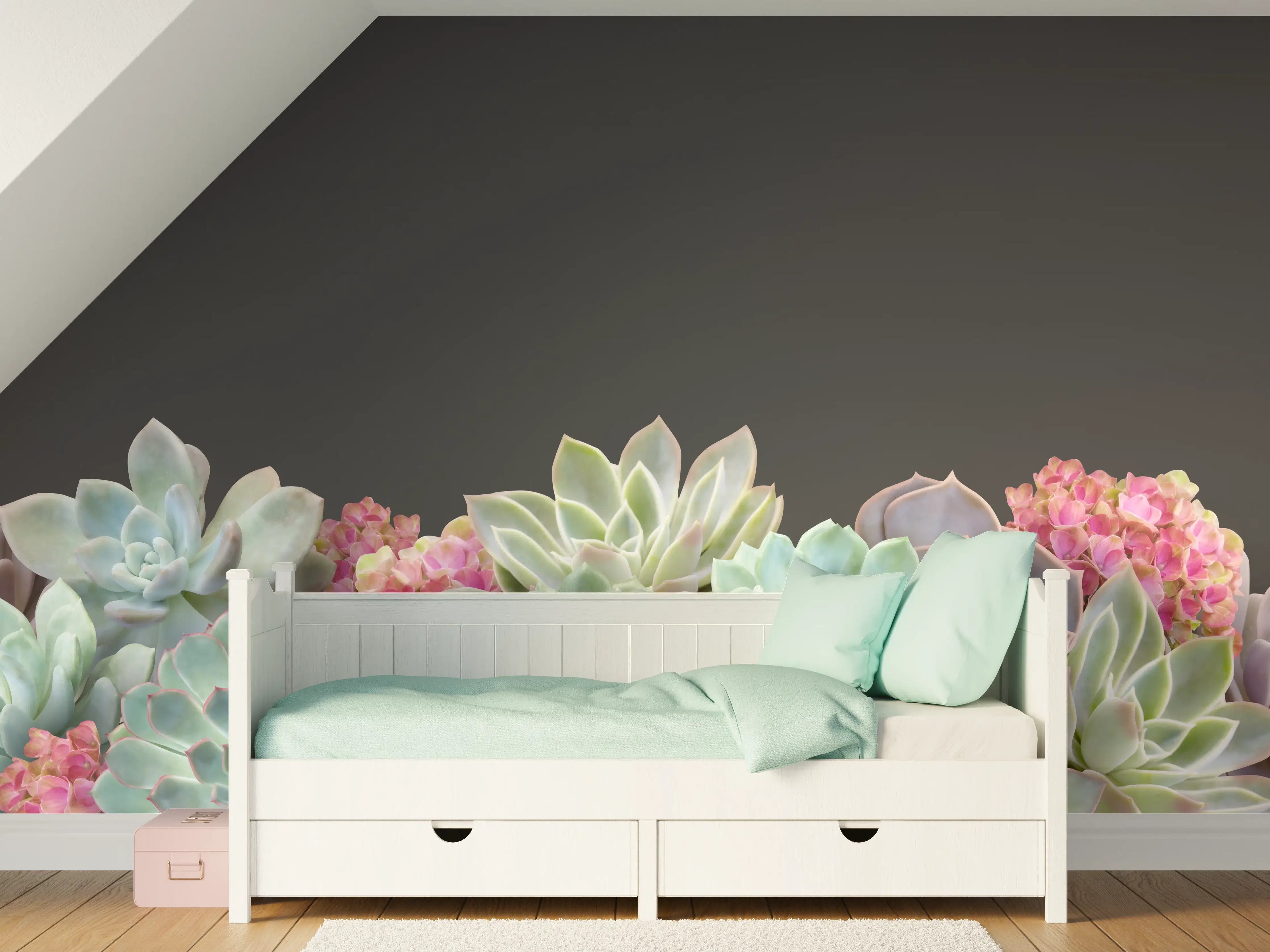 Kinderzimmer Wandgestaltung - Sukkulente Blumen - Bunt