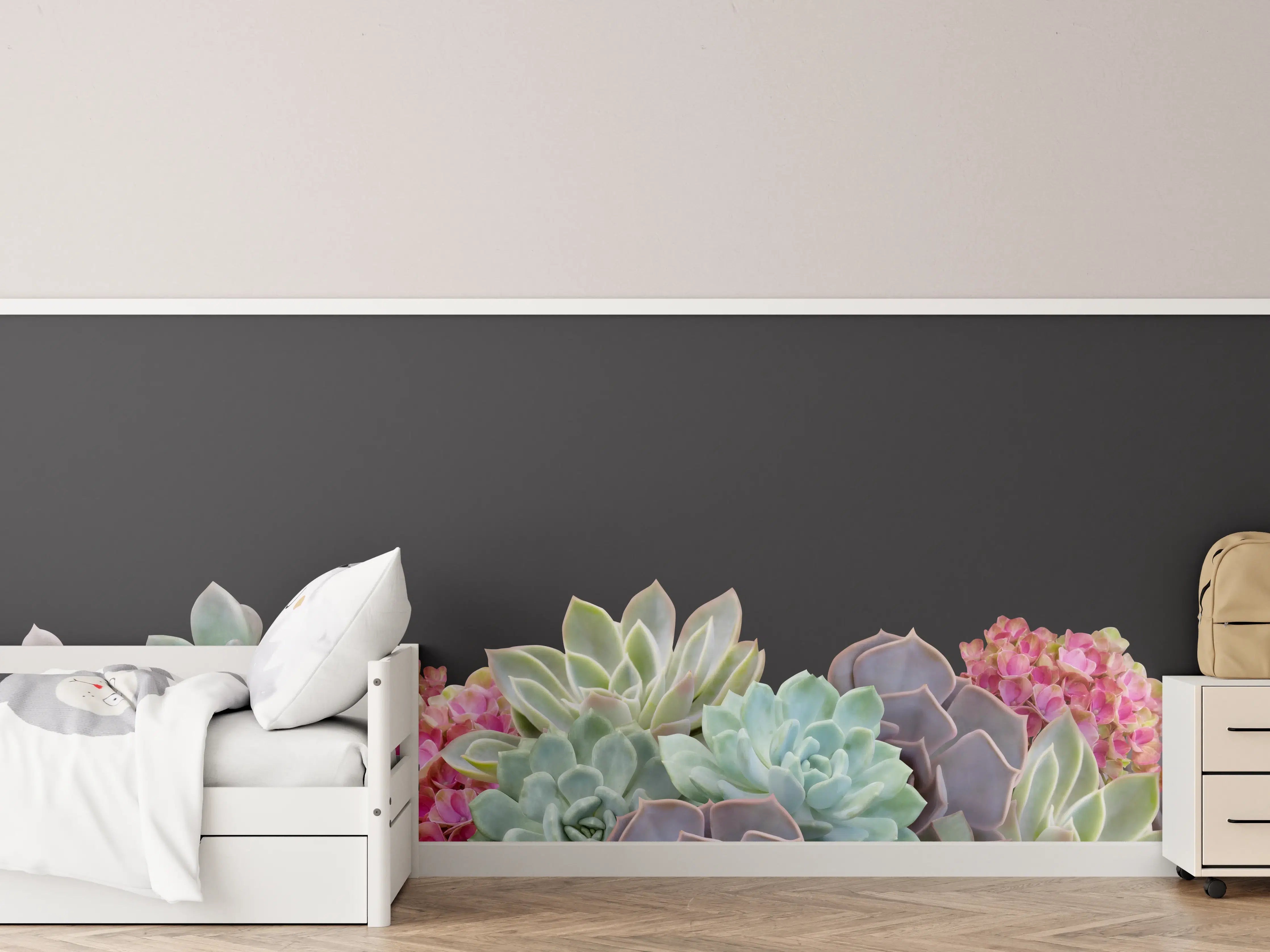 Kinderzimmer Wandgestaltung - Sukkulente Blumen - Bunt
