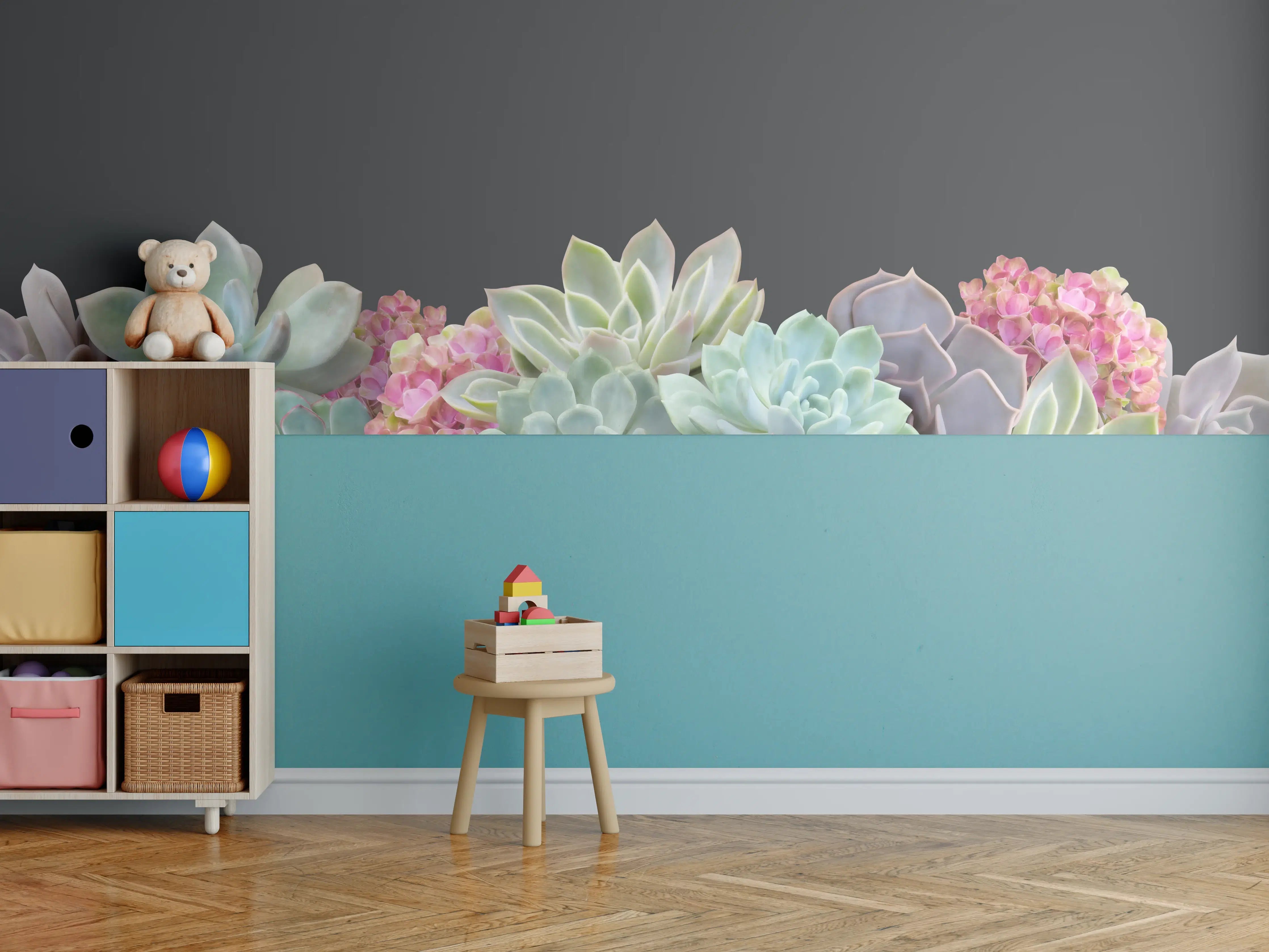 Kinderzimmer Wandgestaltung - Sukkulente Blumen - Bunt