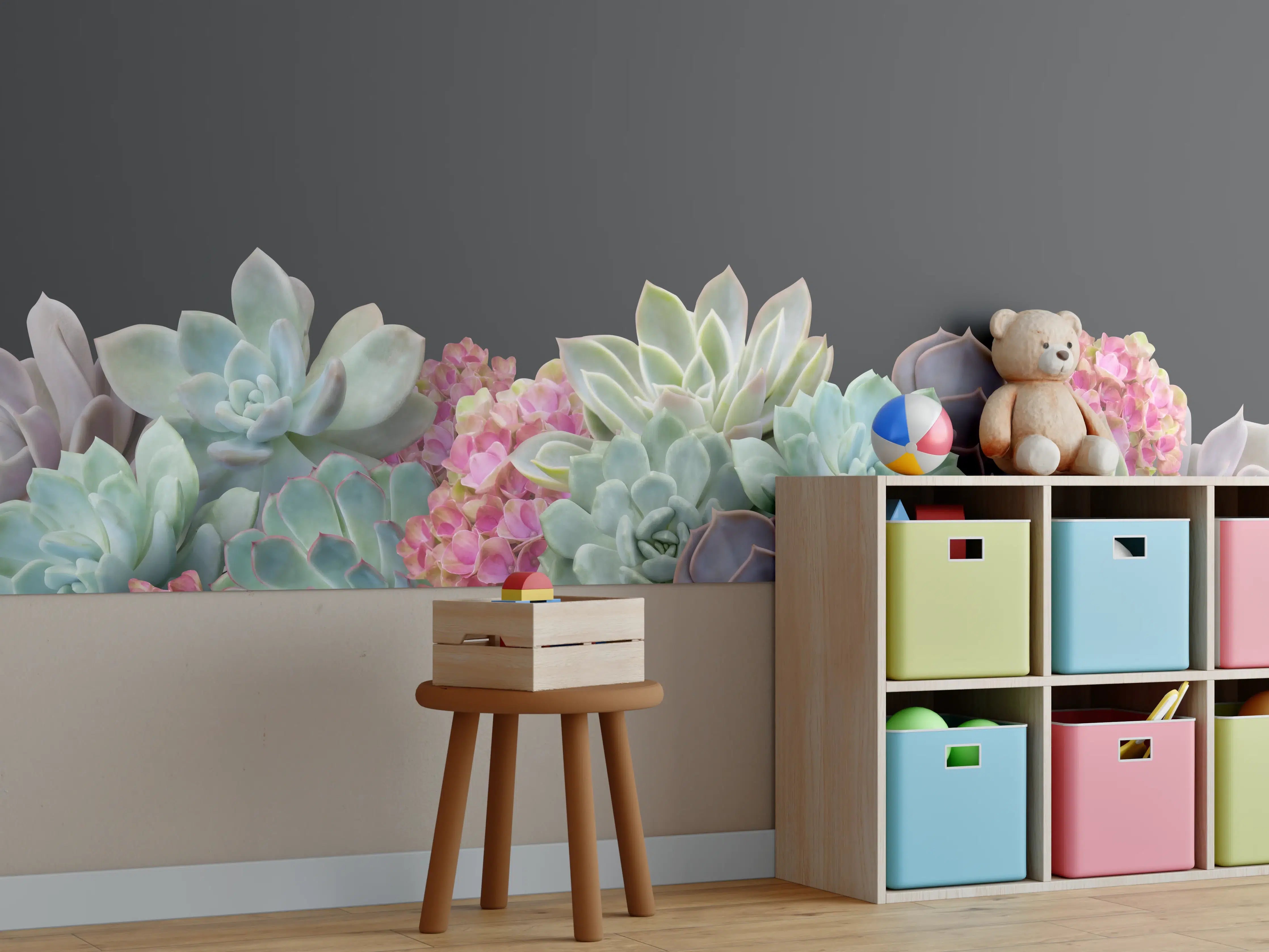 Kinderzimmer Wandgestaltung - Sukkulente Blumen - Bunt