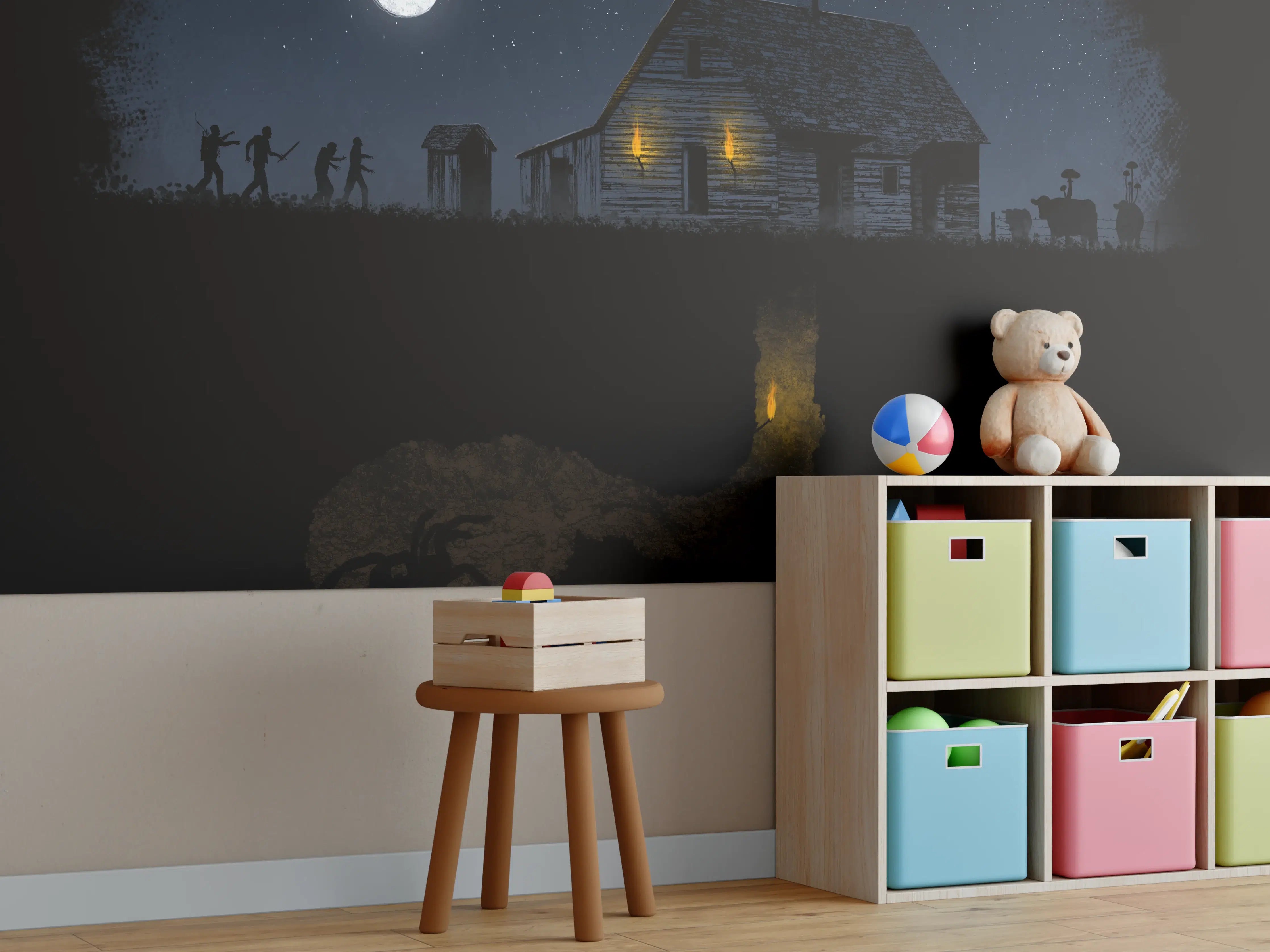 Kinderzimmer Wandgestaltung - Surreale Nachthimmel Komposition