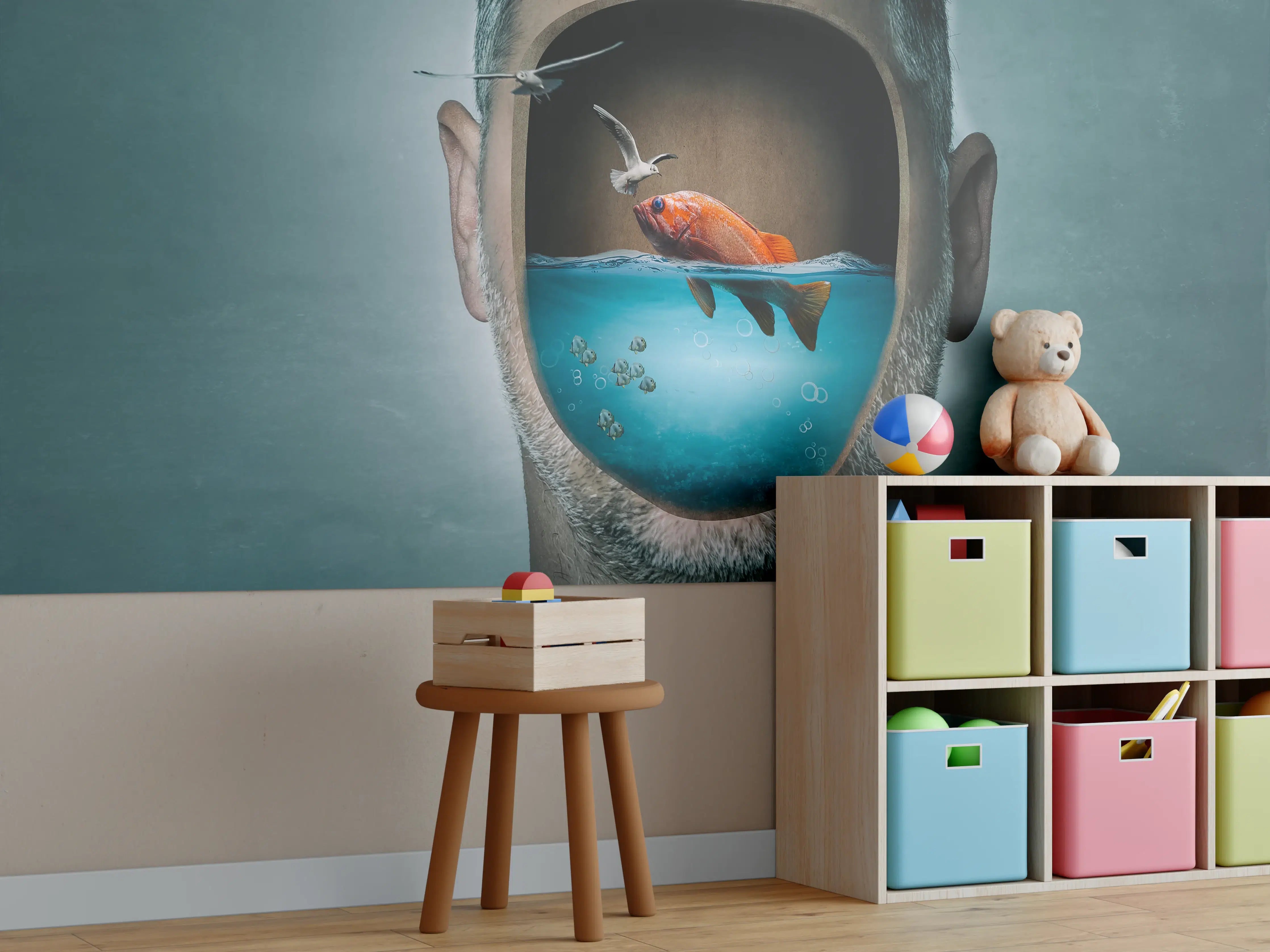Kinderzimmer Wandgestaltung - Surreales Wasser-Gesicht Porträt