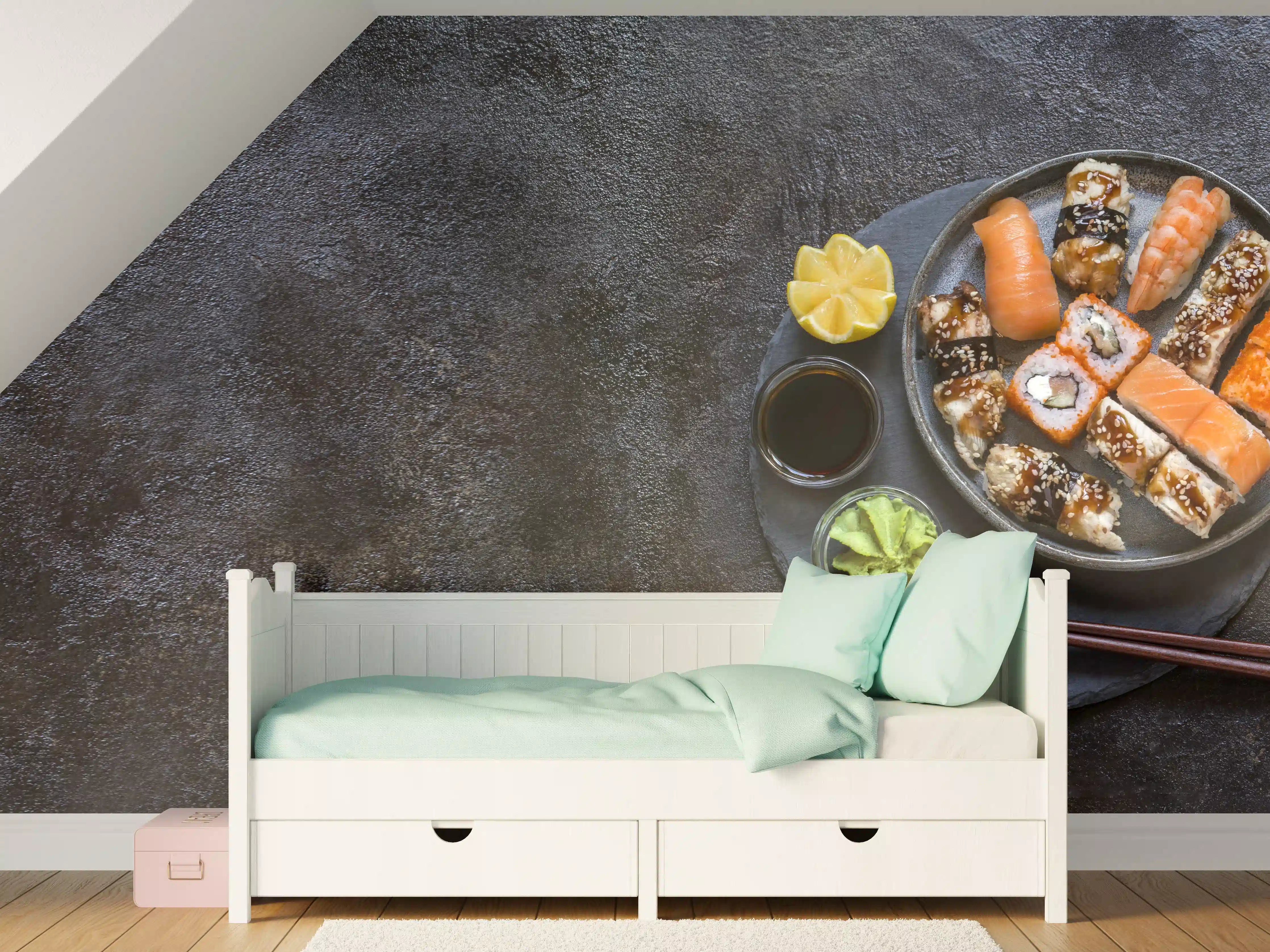 Kinderzimmer Wandgestaltung - Sushi-Platte Schwarz-Orange